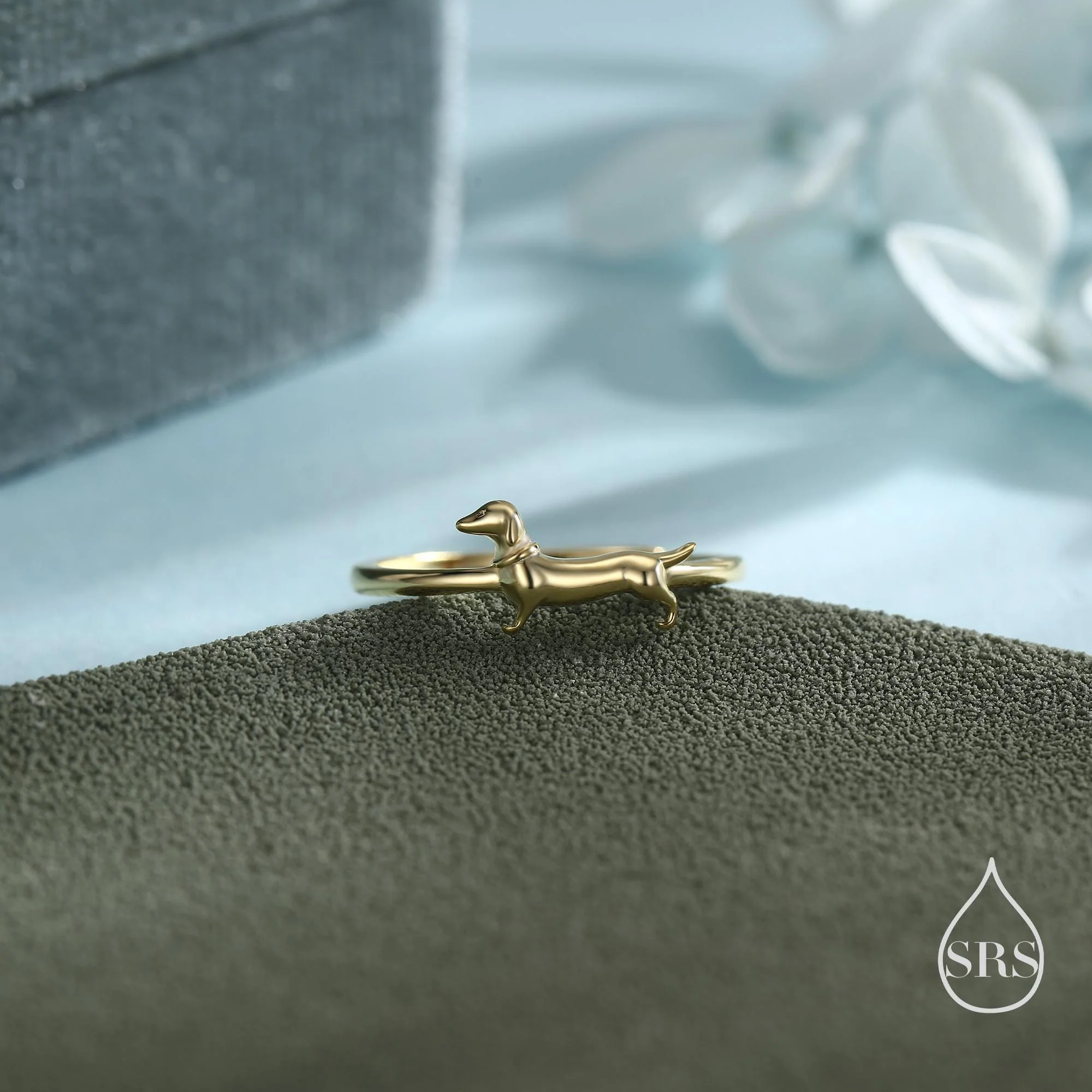 Sterling Silver Sausage Dog Ring, Silver or Gold, Adjustable Size Paw Print Ring, Small Pet Lover Ring, Sausage Dog Ring, Dog Ring - Image 5