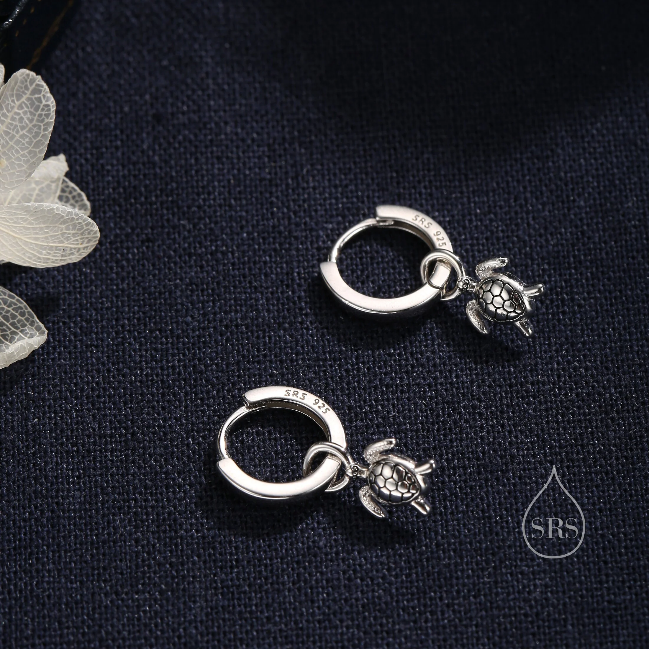Sterling Silver Sea Turtle Huggie Hoops, Silver, Gold or Rose Gold, Detachable Cute Turtle Hoop Earrings, Ocean Creature Earrings - Image 6
