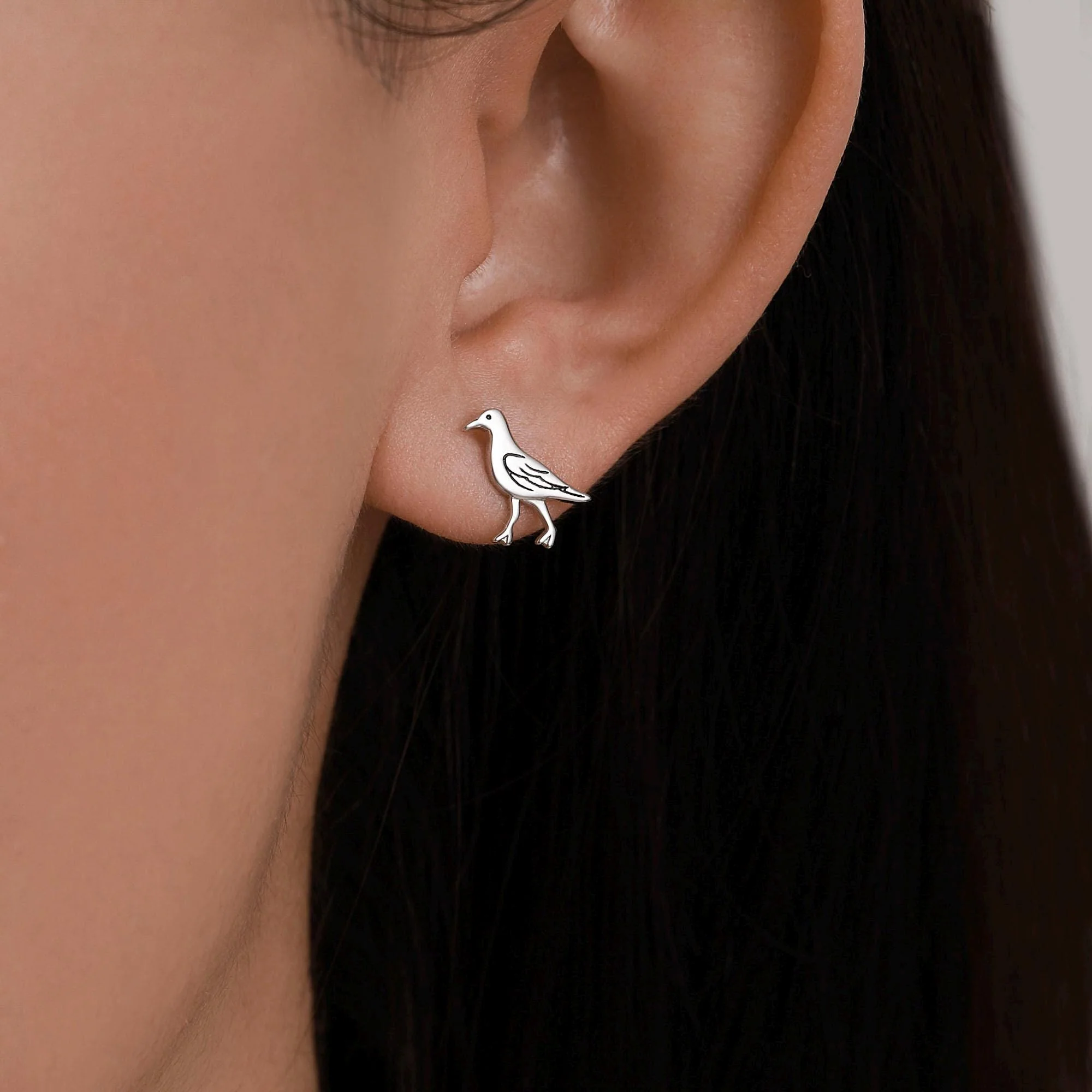 Sterling Silver Seagull Bird Stud Earrings - Image 2