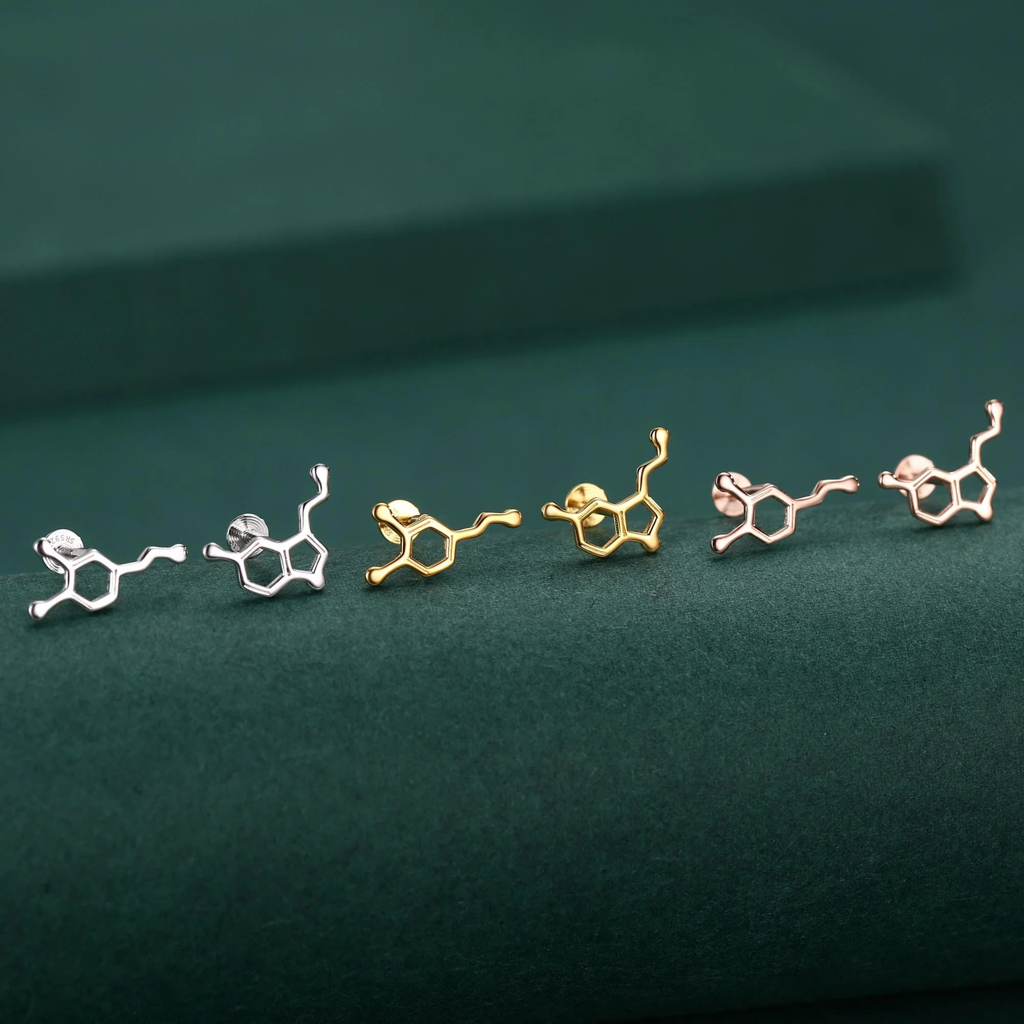 Sterling Silver Serotonin and Dopamine 16G Flat Back Labret Earrings - Image 11