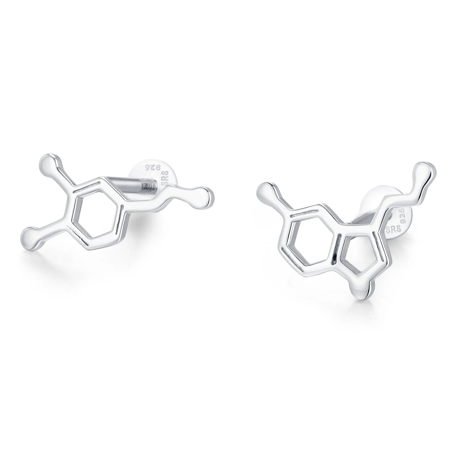 Sterling Silver Serotonin and Dopamine 16G Flat Back Labret Earrings - Image 14