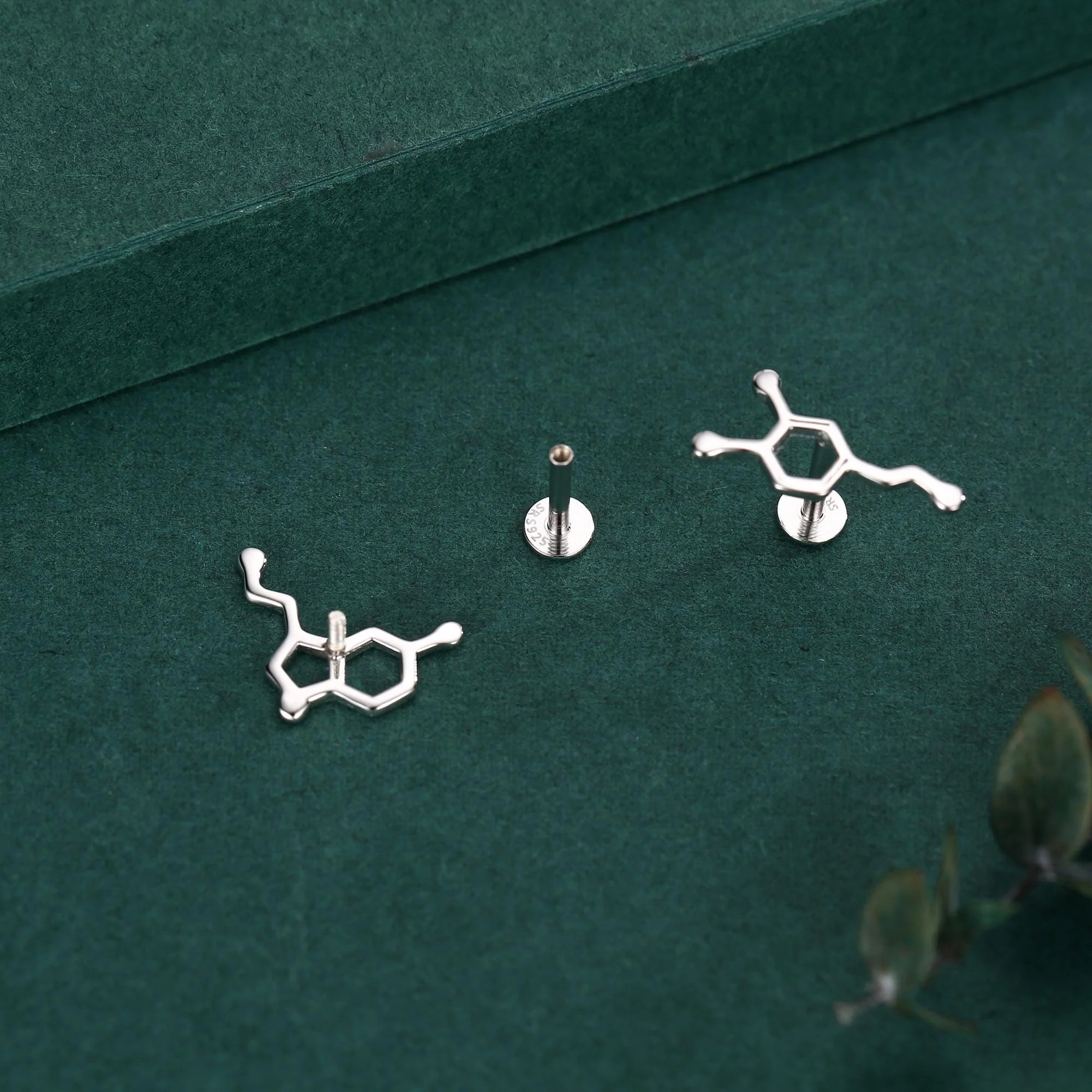 Sterling Silver Serotonin and Dopamine 16G Flat Back Labret Earrings - Image 4
