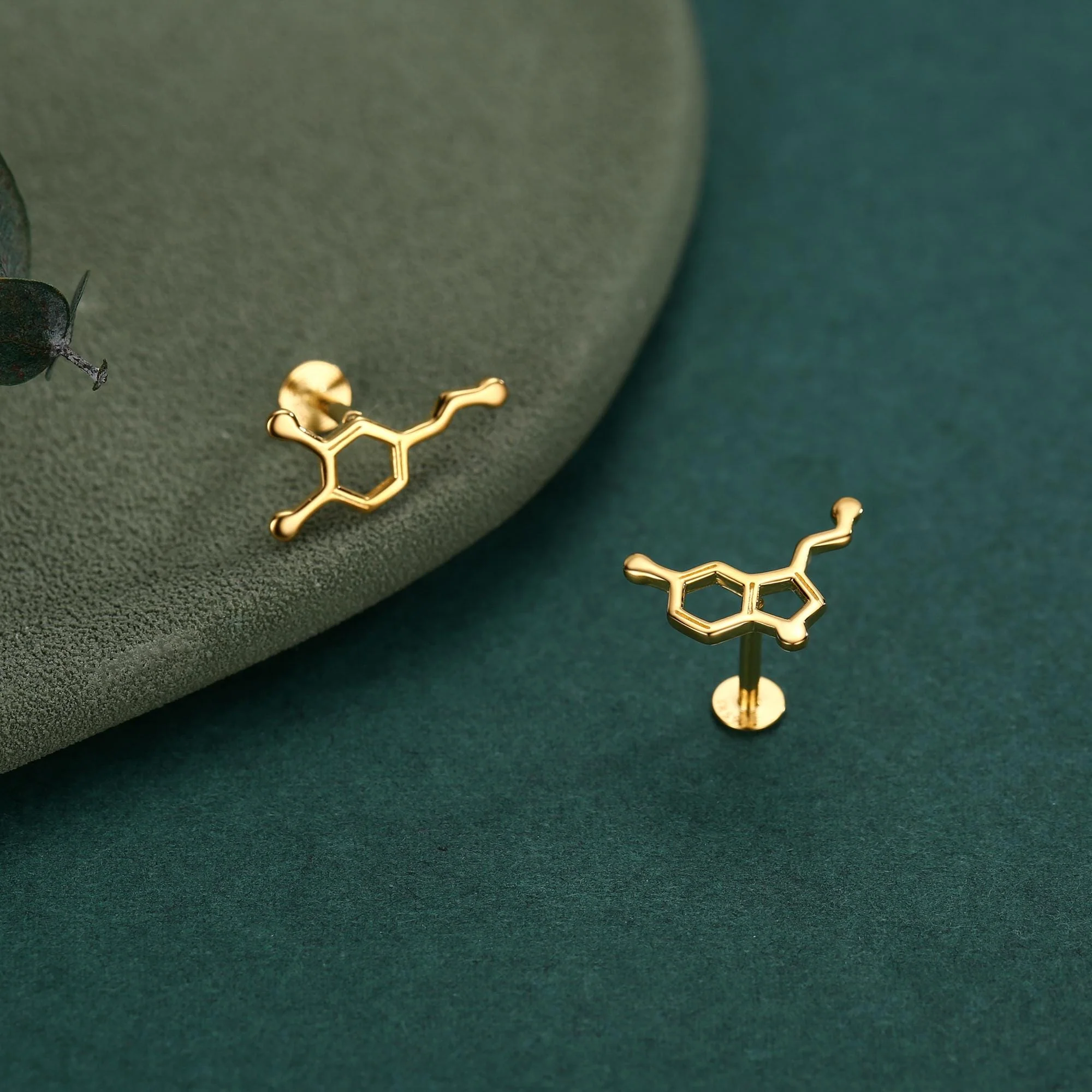 Sterling Silver Serotonin and Dopamine 16G Flat Back Labret Earrings - Image 5