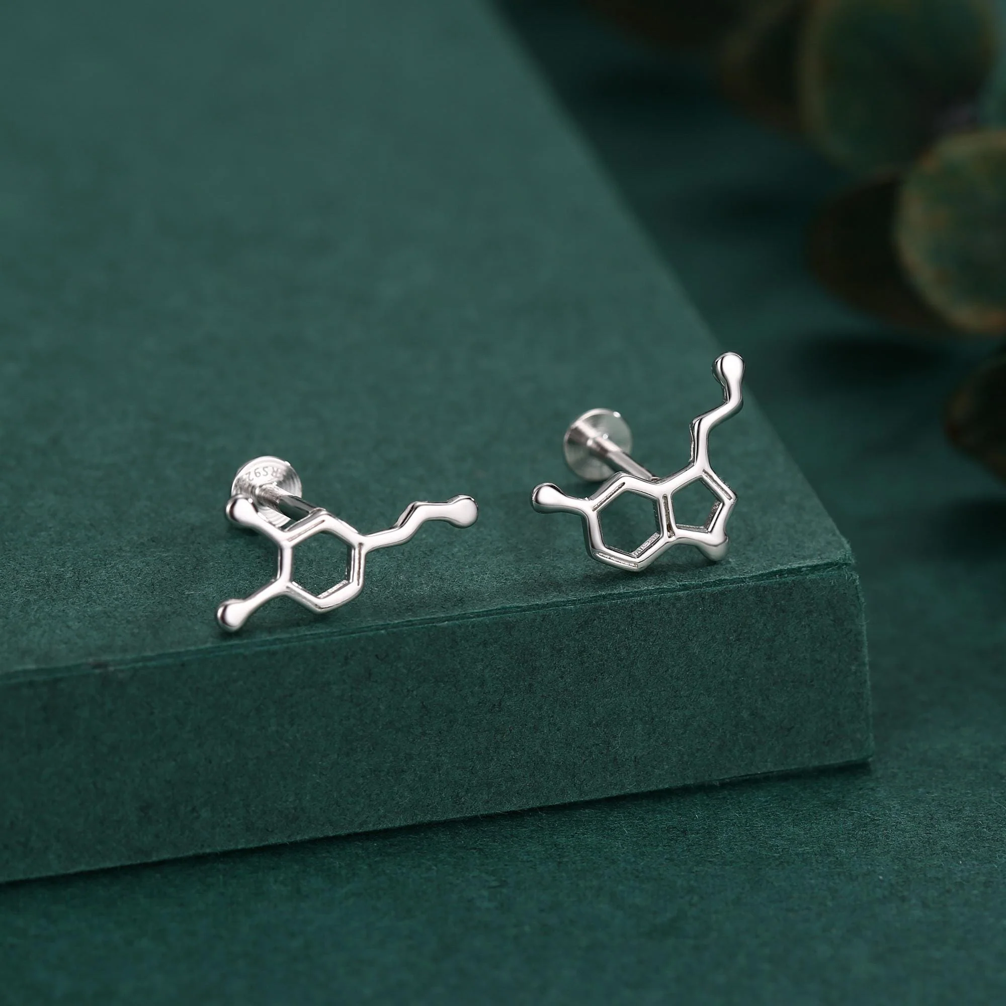 Sterling Silver Serotonin and Dopamine 16G Flat Back Labret Earrings - Image 7
