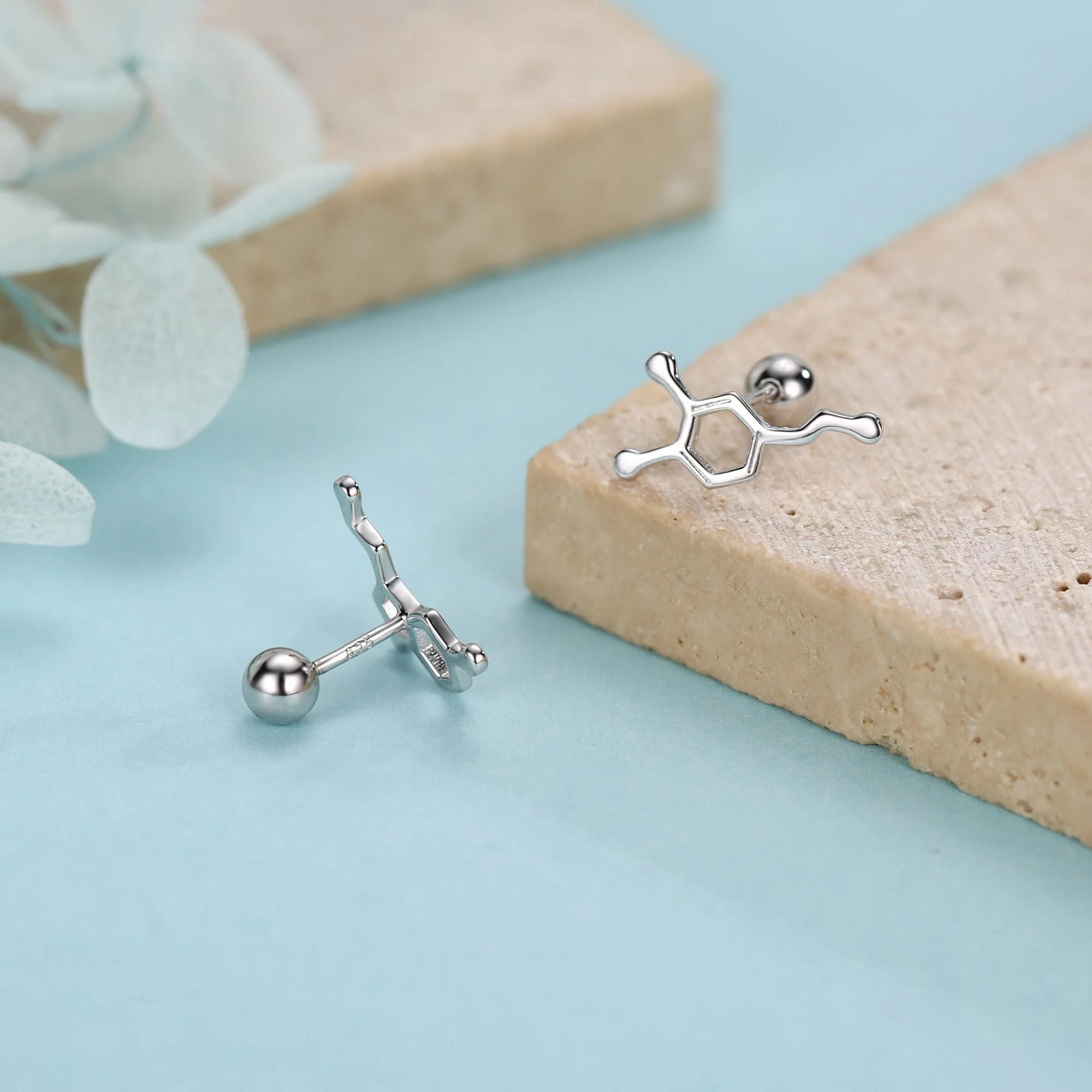 Sterling Silver Serotonin and Dopamine 18G Screw Back Stud Earrings - Image 8