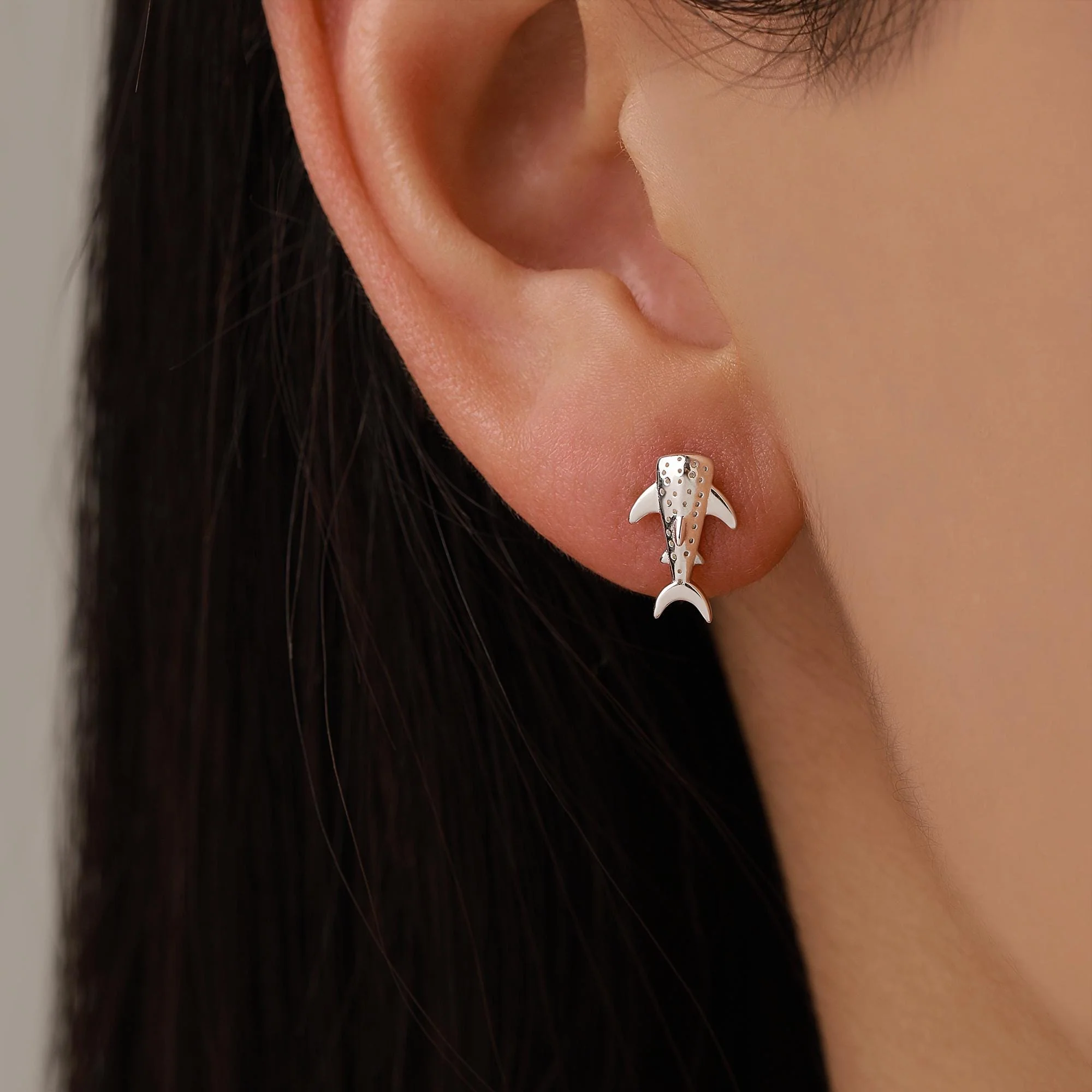 Sterling Silver Shark 18G Screw Back Stud Earrings with Ball Backs - Image 2