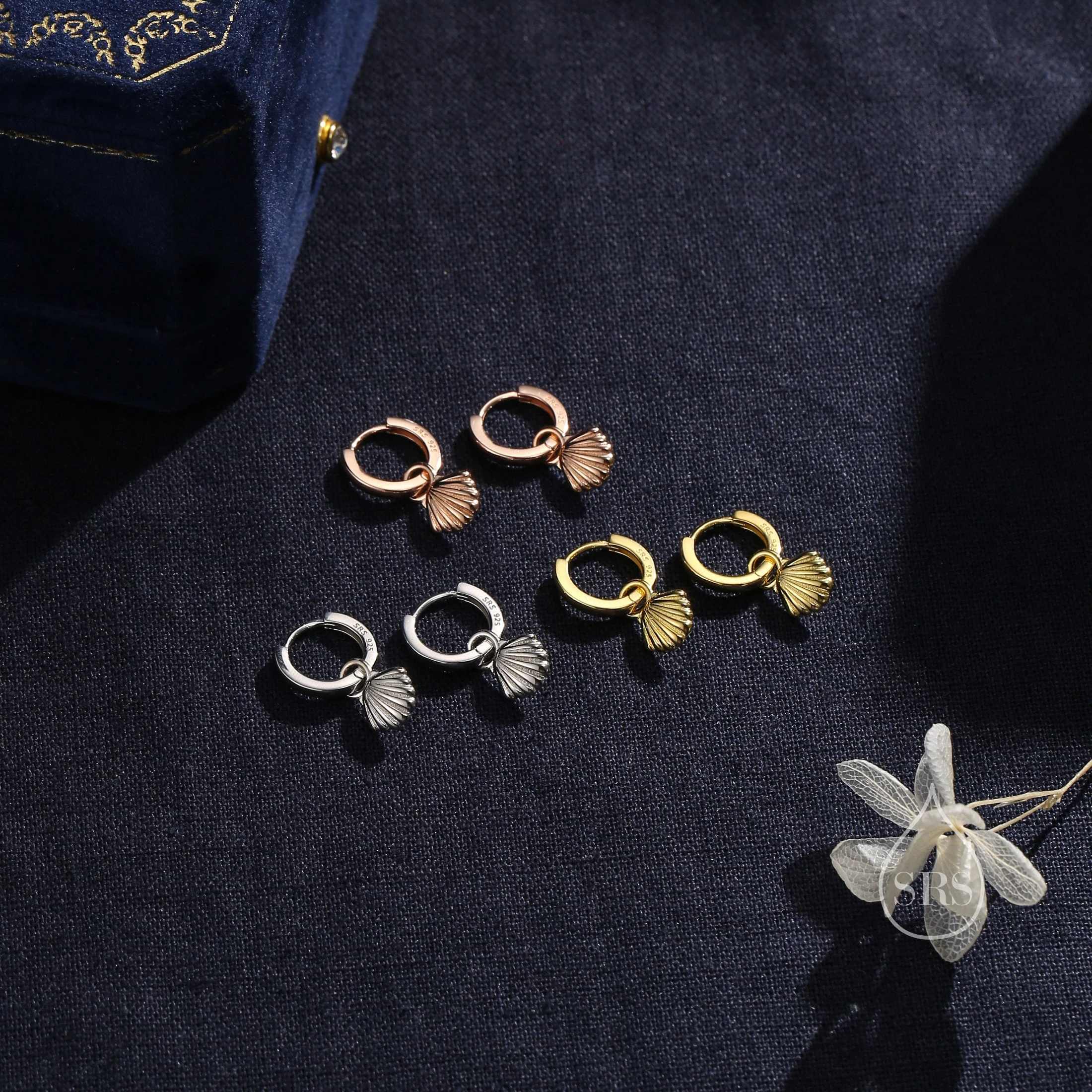 Sterling Silver Shell Huggie Hoops, Silver, Gold or Rose Gold, Detachable Cute Shell Hoop Earrings, - Image 6