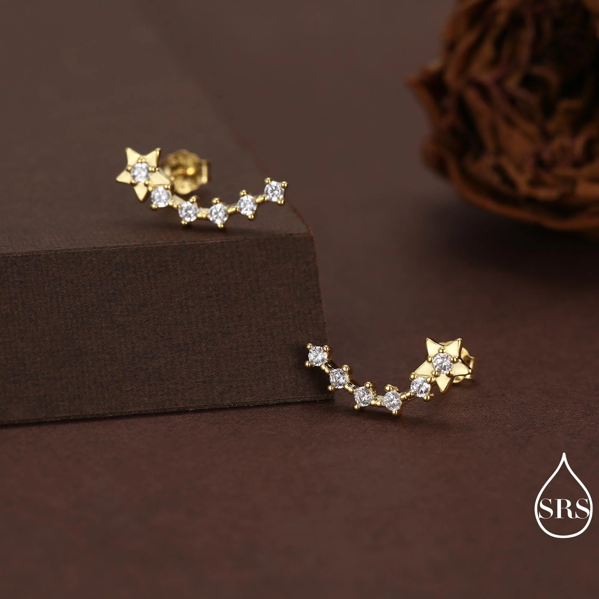 Sterling Silver Shooting Star Dainty Ear Crawler Stud Earrings, Silver, Gold and Rose Gold, Curved Bar with CZ Crystals - Image 6