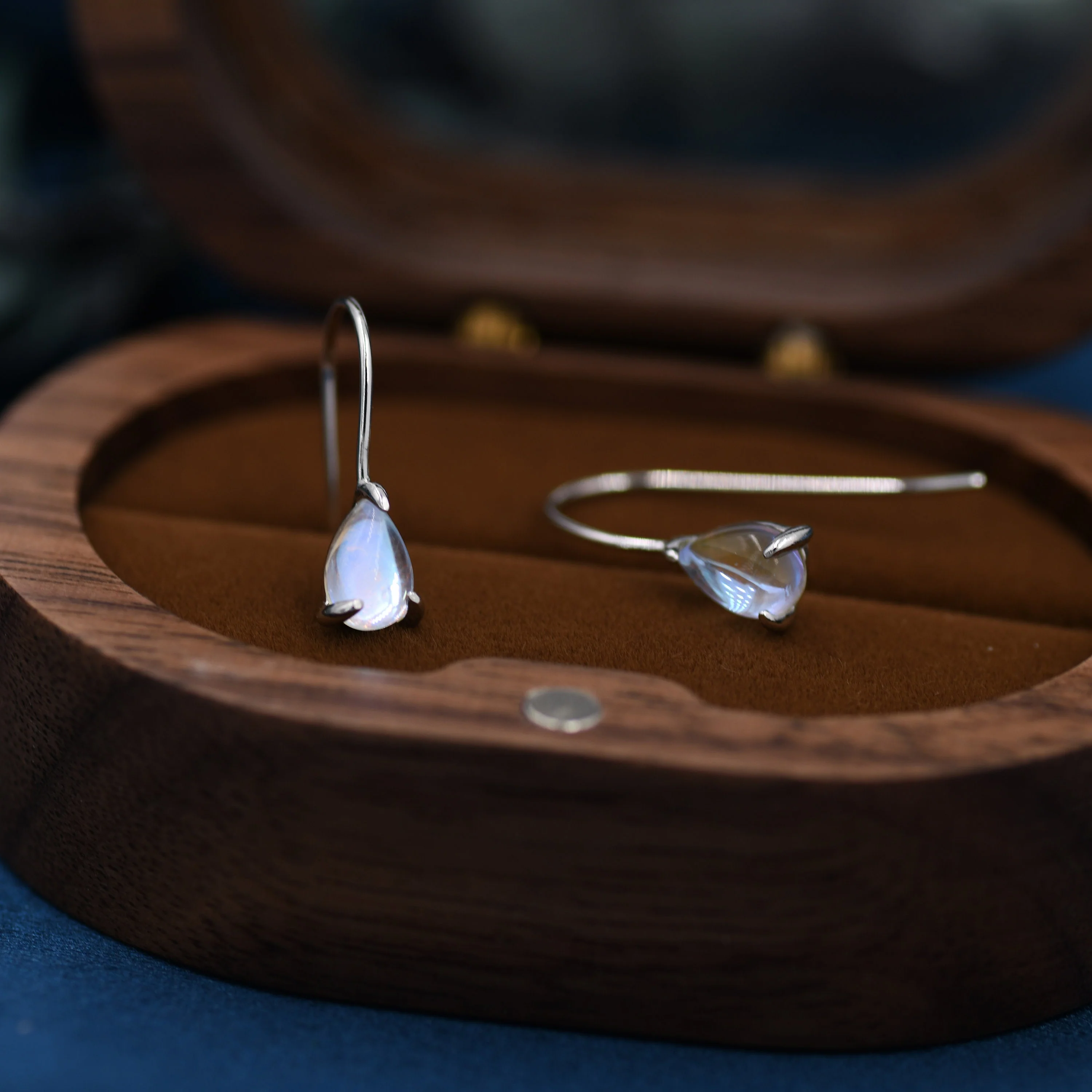Sterling Silver Simulated Moonstone Droplet Drop Earrings in Sterling Silver, Aurora Crystal, Chunky Pear Shape Hook Earrings - Image 4