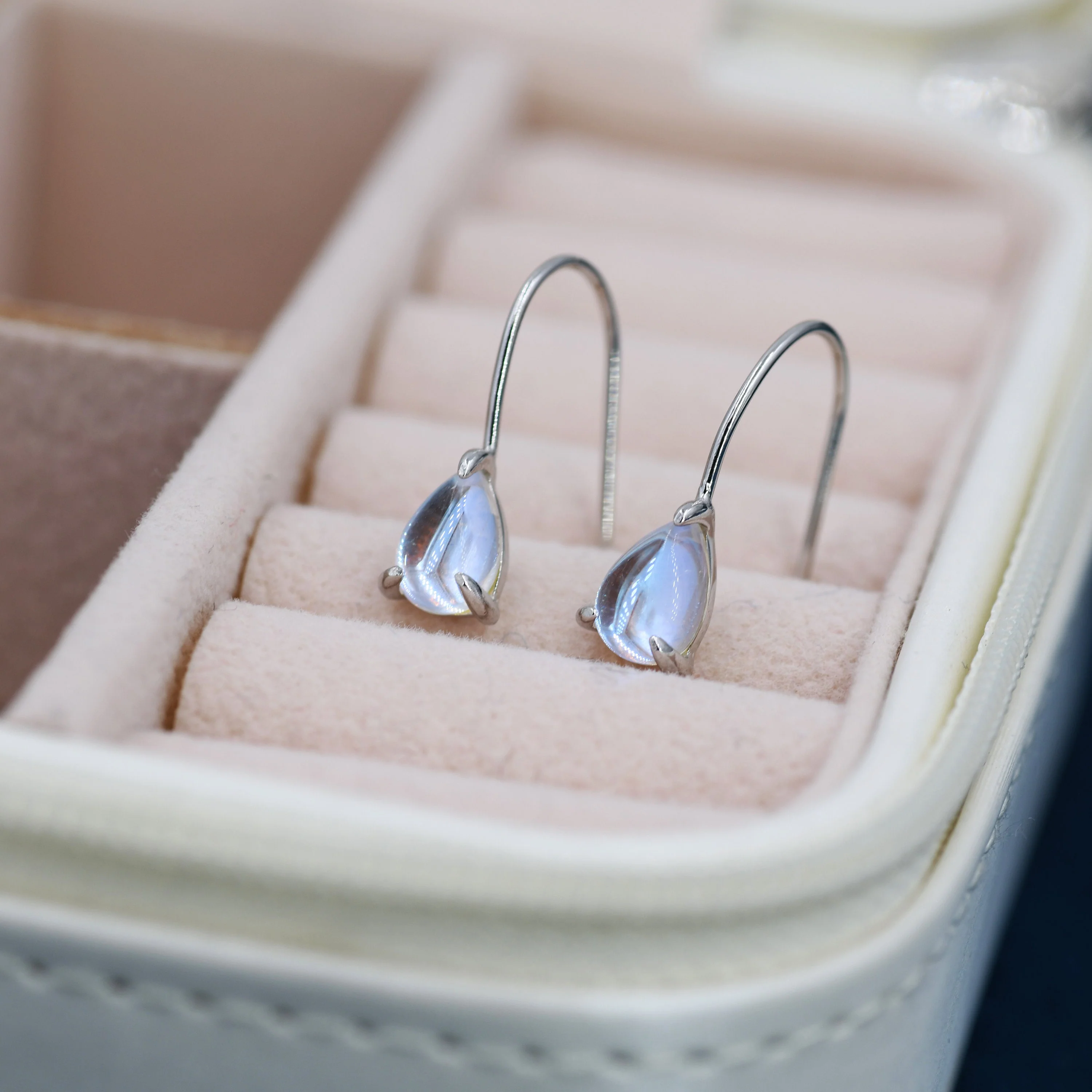 Sterling Silver Simulated Moonstone Droplet Drop Earrings in Sterling Silver, Aurora Crystal, Chunky Pear Shape Hook Earrings - Image 5