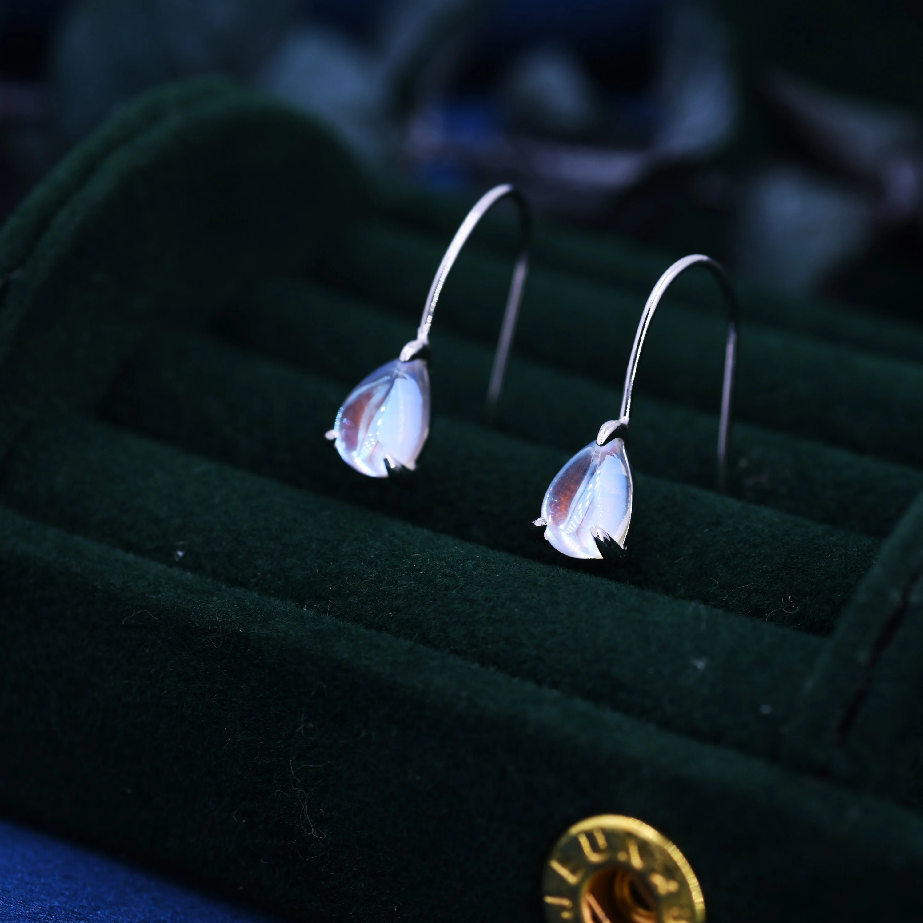 Sterling Silver Simulated Moonstone Droplet Drop Earrings in Sterling Silver, Aurora Crystal, Chunky Pear Shape Hook Earrings - Image 7