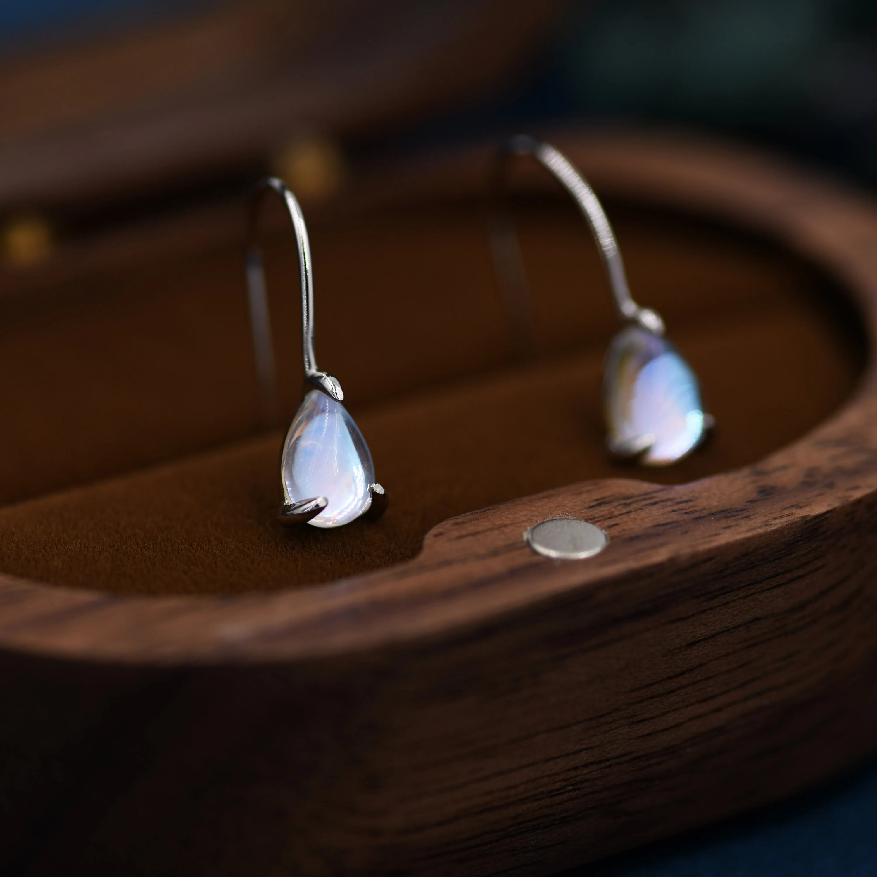 Sterling Silver Simulated Moonstone Droplet Drop Earrings in Sterling Silver, Aurora Crystal, Chunky Pear Shape Hook Earrings - Image 8