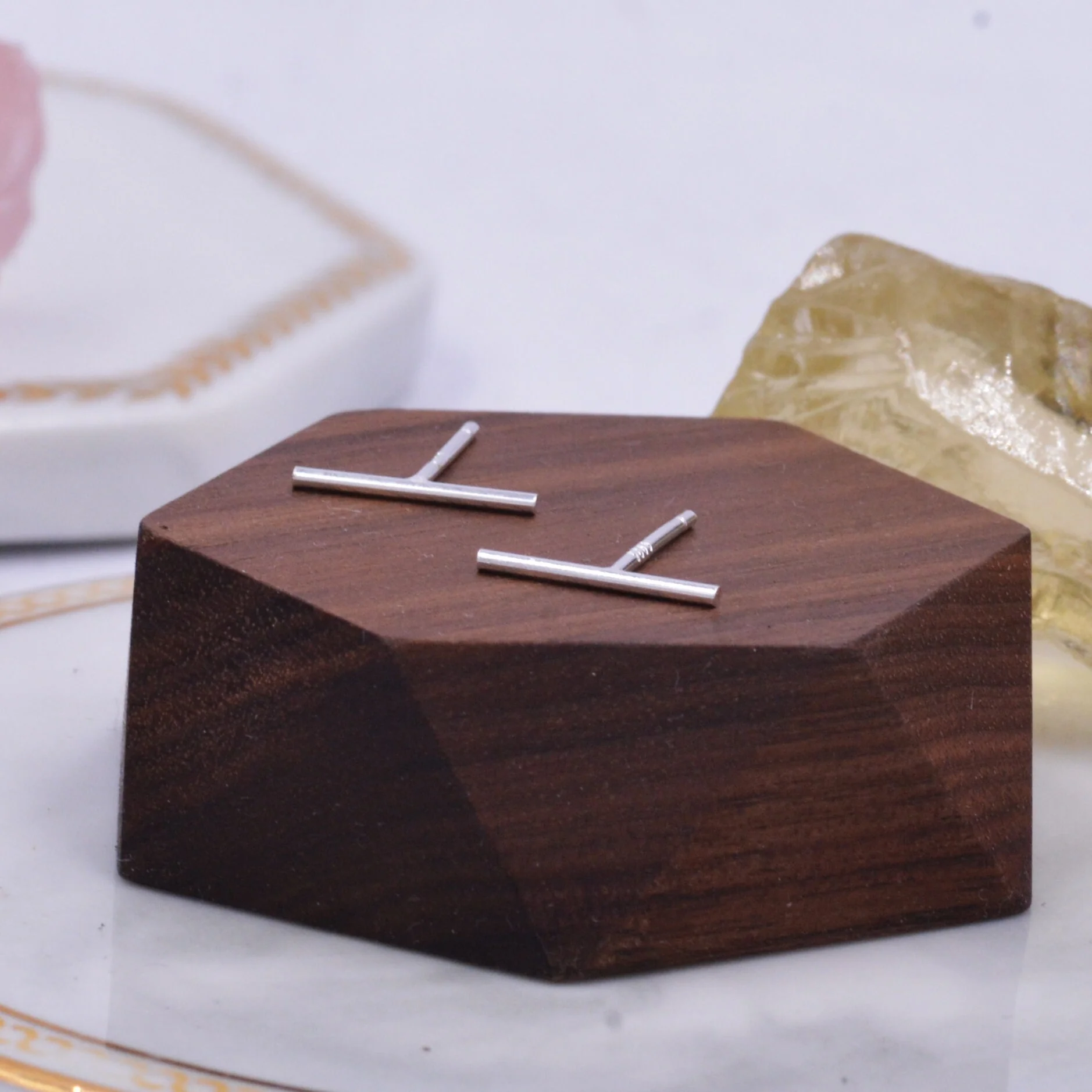 Sterling Silver Skinny Bar Stud Earrings in Sterling Silver, Delicate Geometric Earrings - Image 2