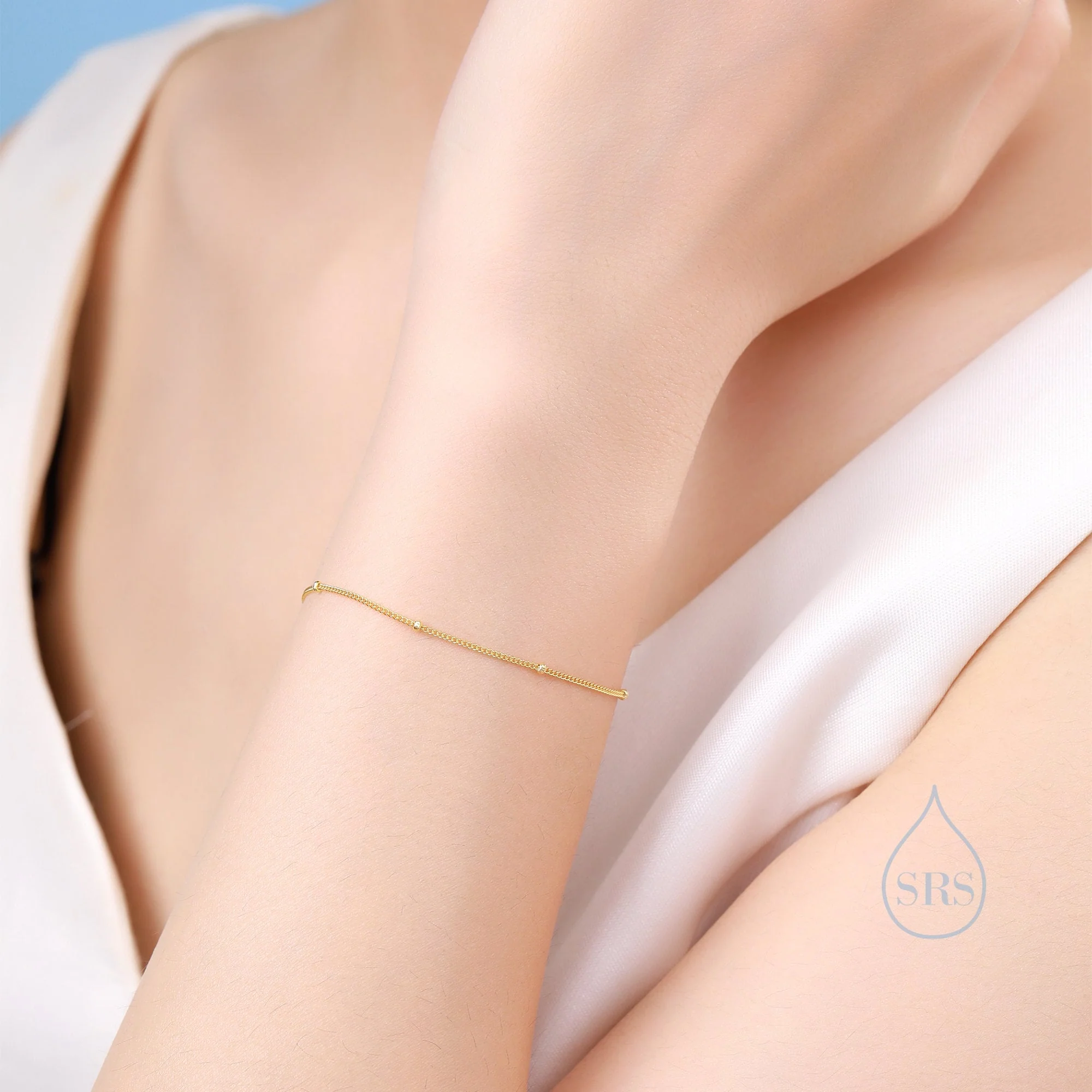 Skinny Satellite Chain Bracelet/Anklet in Sterling Silver in Sterling Silver, Silver or Gold, Single Layer Bracelet, Minimalist Bracelet - Image 3