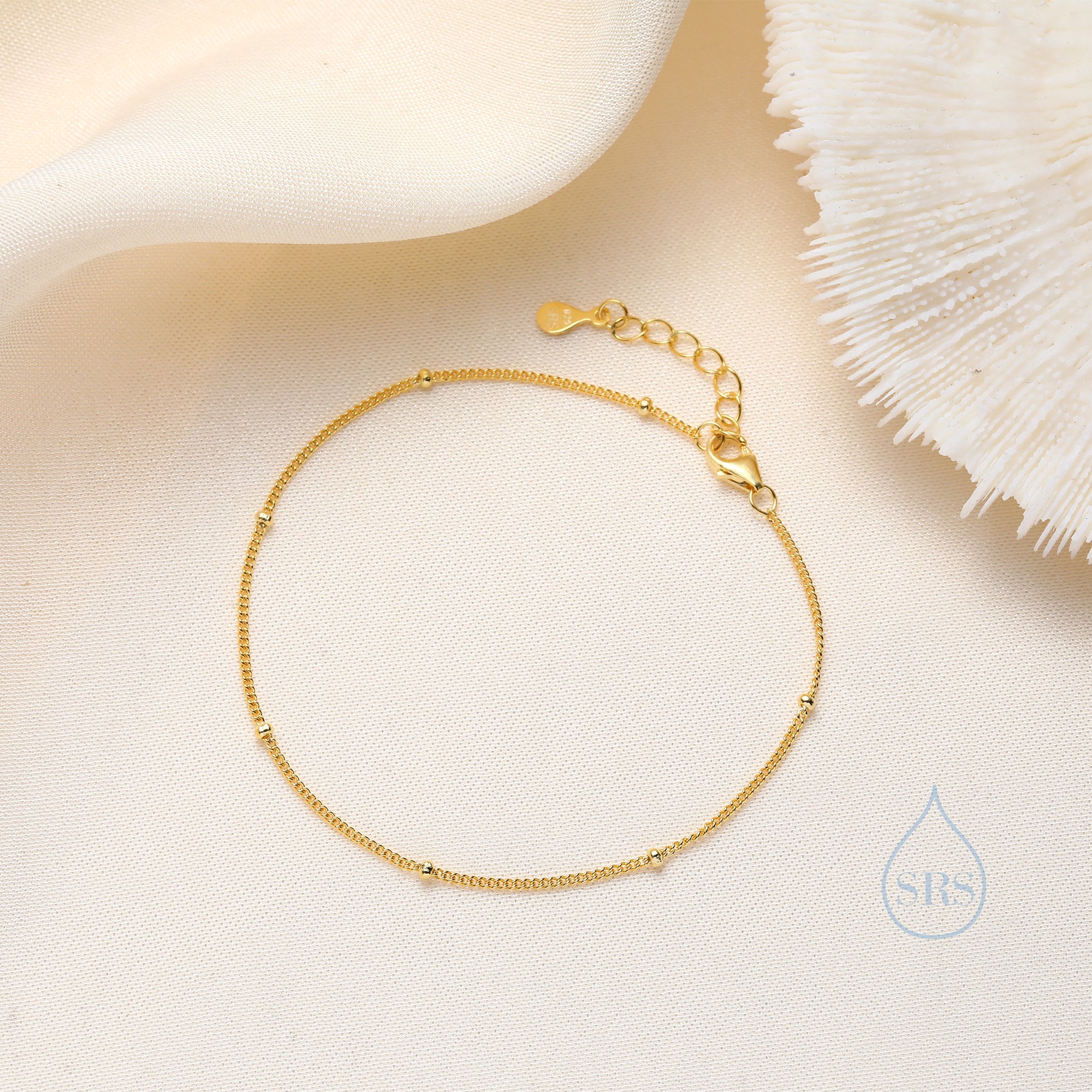 Skinny Satellite Chain Bracelet/Anklet in Sterling Silver in Sterling Silver, Silver or Gold, Single Layer Bracelet, Minimalist Bracelet - Image 4