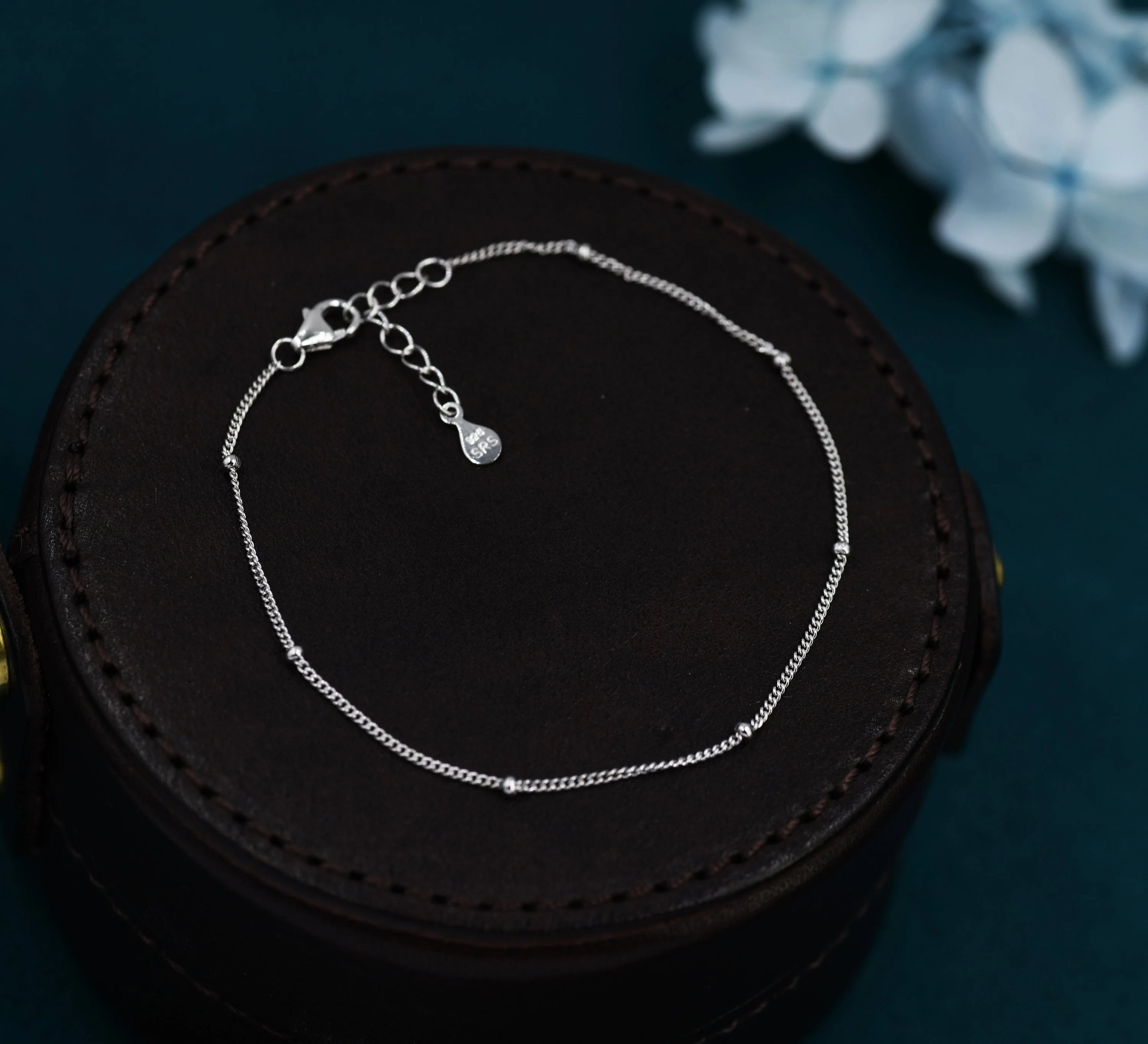 Skinny Satellite Chain Bracelet/Anklet in Sterling Silver in Sterling Silver, Silver or Gold, Single Layer Bracelet, Minimalist Bracelet - Image 5