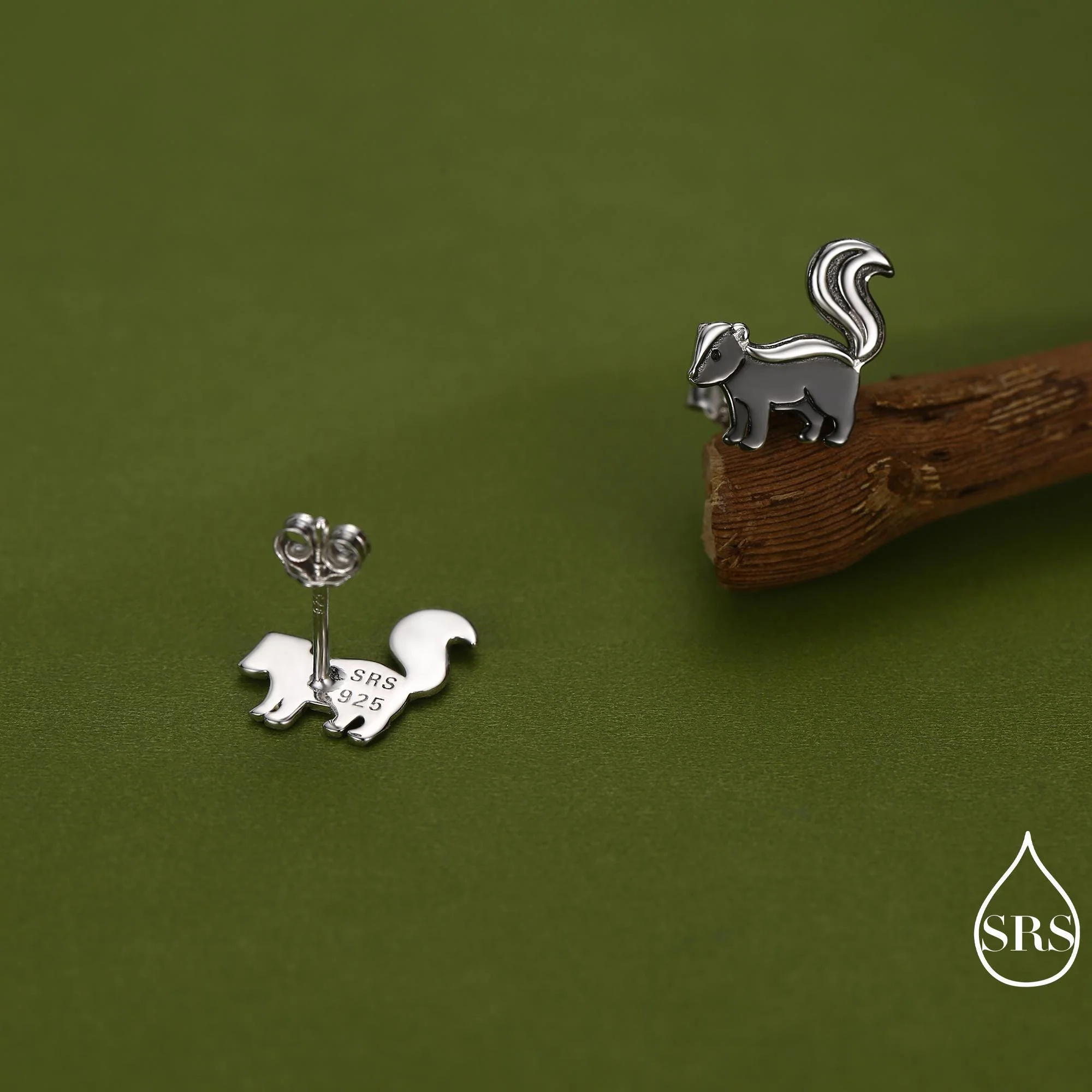 Sterling Silver Skunk Earrings with Black Rhodium Coating | Minimalist Animal Studs | Silver Rain Silver Jewellery - Image 3