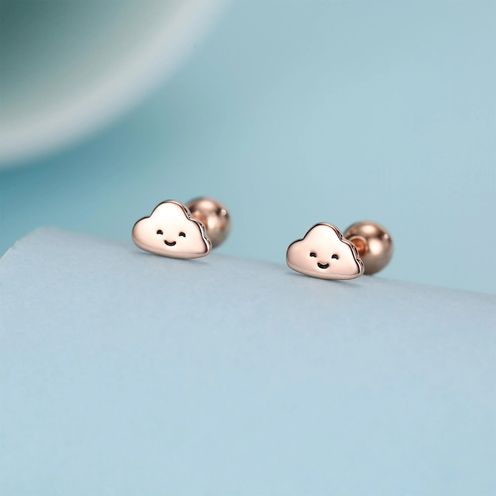 Sterling Silver Smiling Cloud 18G Screw Back Stud Earrings - Image 6