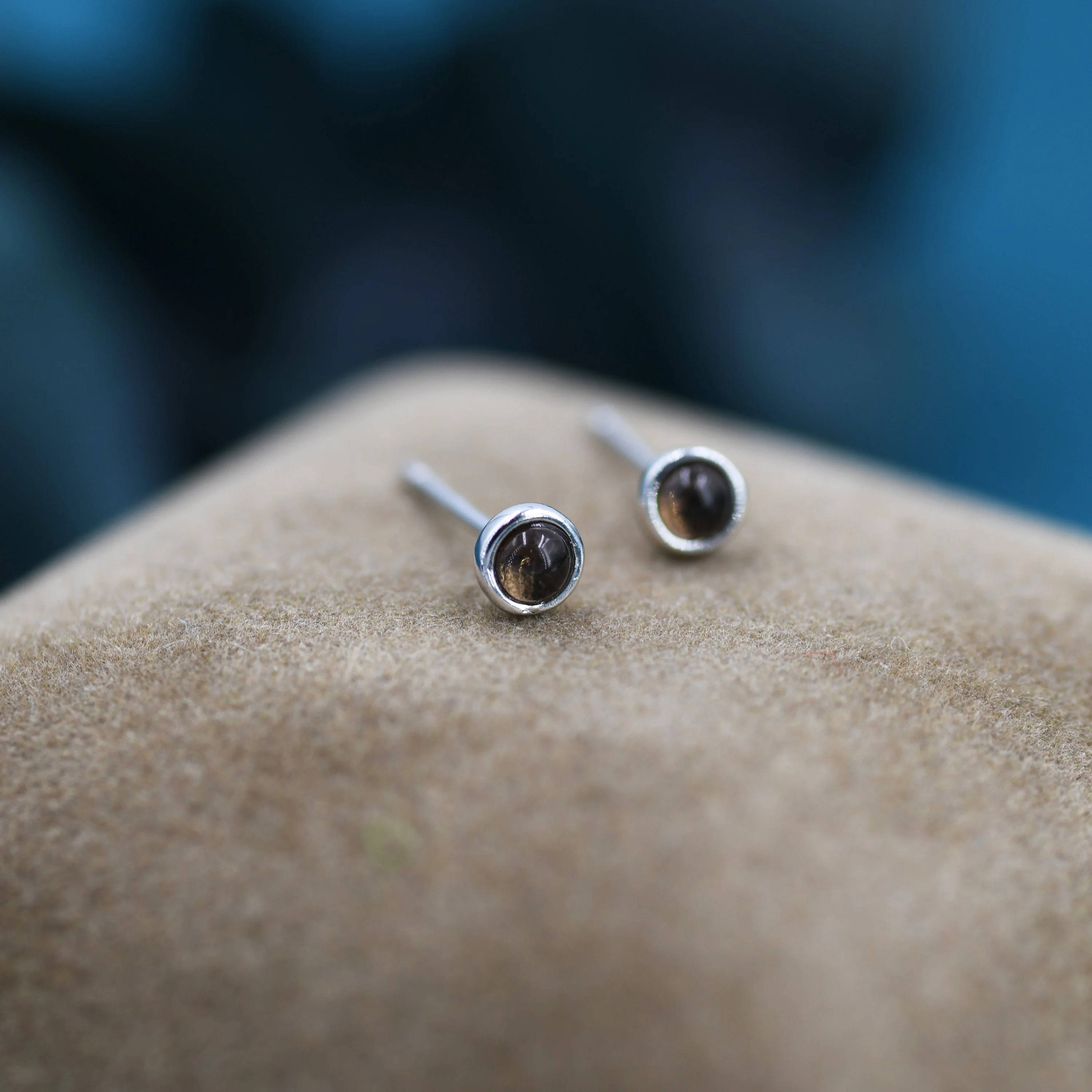 Sterling Silver Smoky Quartz Stud Earrings, 3mm Genuine Smoky Quartz Earrings, Bezel, Minimalist Style - Image 8