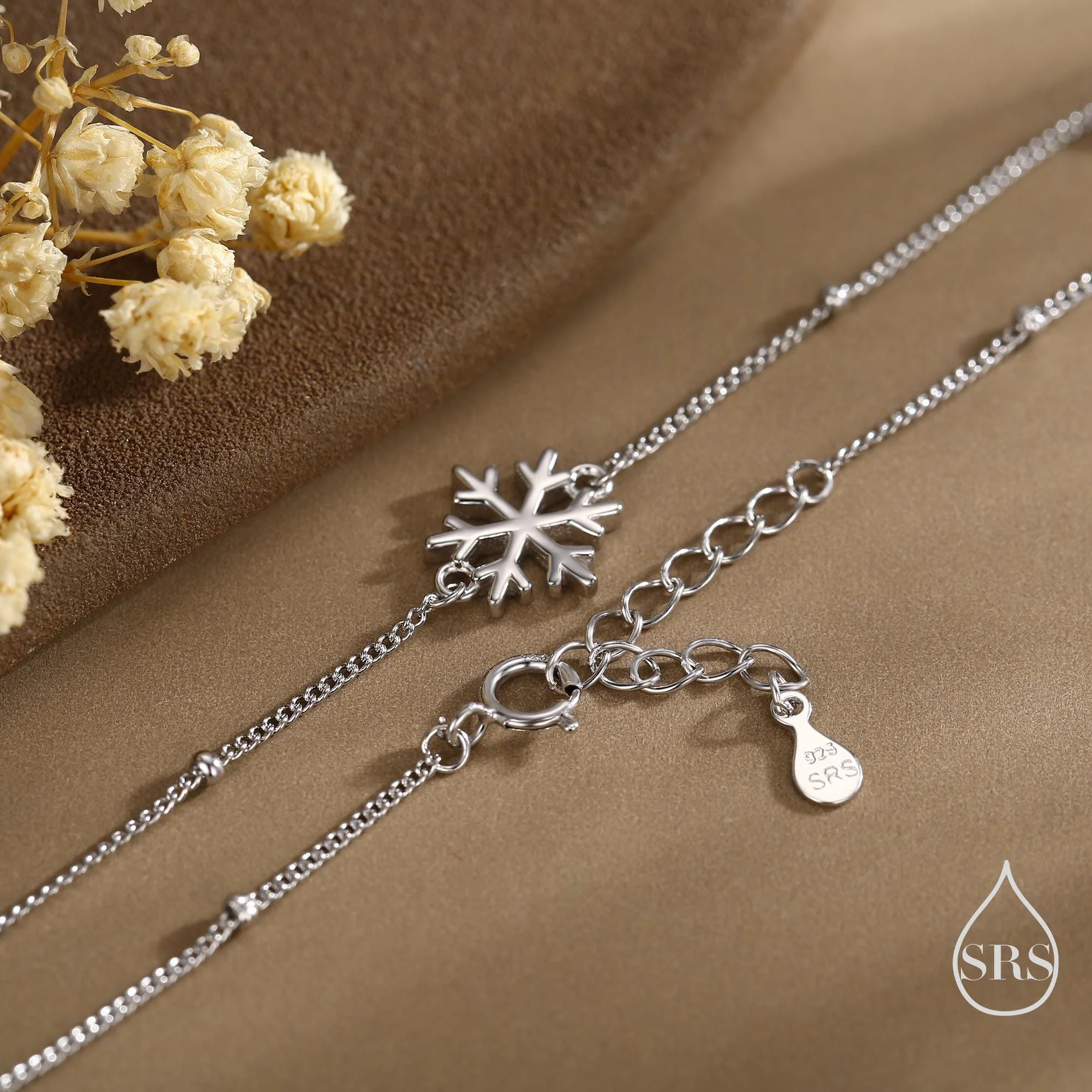 Sterling Silver Snowflake Bracelet, Silver or Gold or Rose gold, Snowflake Charm Bracelet, Extra Delicate and Dainty - Image 7