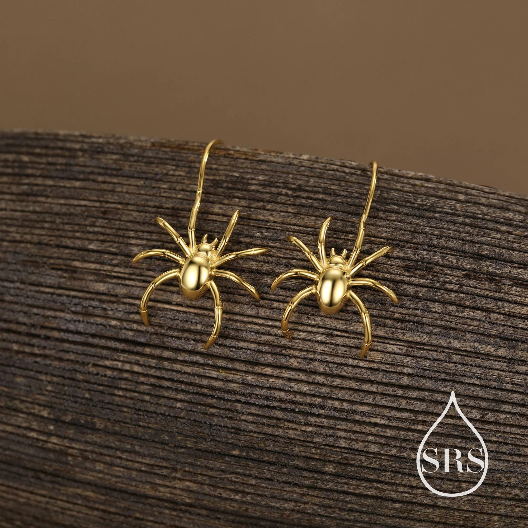 Sterling Silver Spider Drop Earrings, Also in Gold and Rose Gold Finish, Quirky and Edgy Animal Earrings, Nature Inspired - Image 3