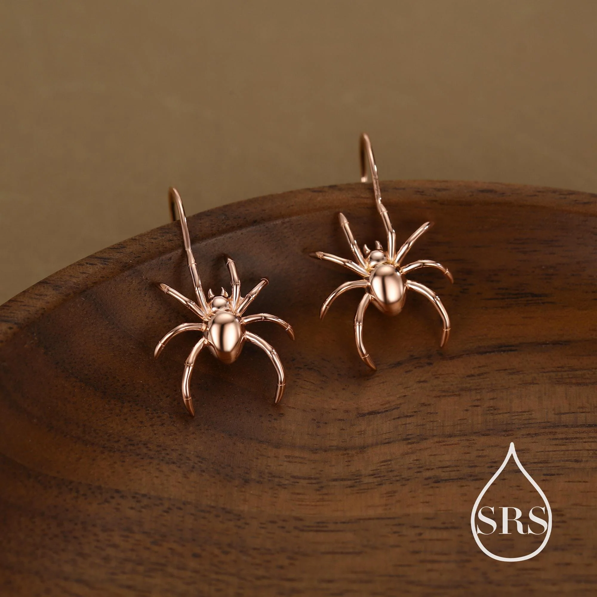 Sterling Silver Spider Drop Earrings, Also in Gold and Rose Gold Finish, Quirky and Edgy Animal Earrings, Nature Inspired - Image 6