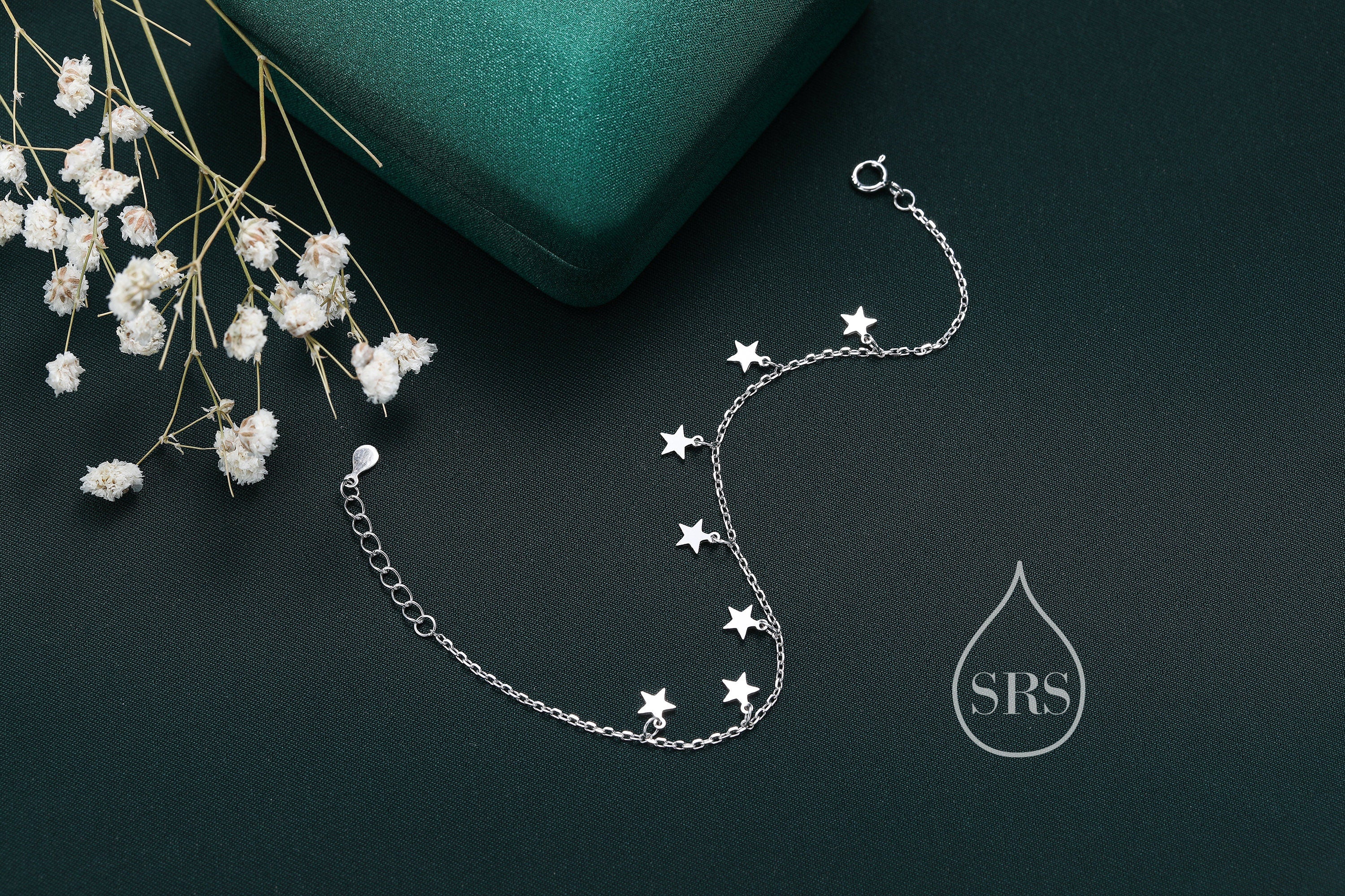 Sterling Silver Star Charm Bracelet or Anklet, Dangle Star Bracelet in Sterling Silver, Star Bracelet, Celestial Jewellery - Image 3