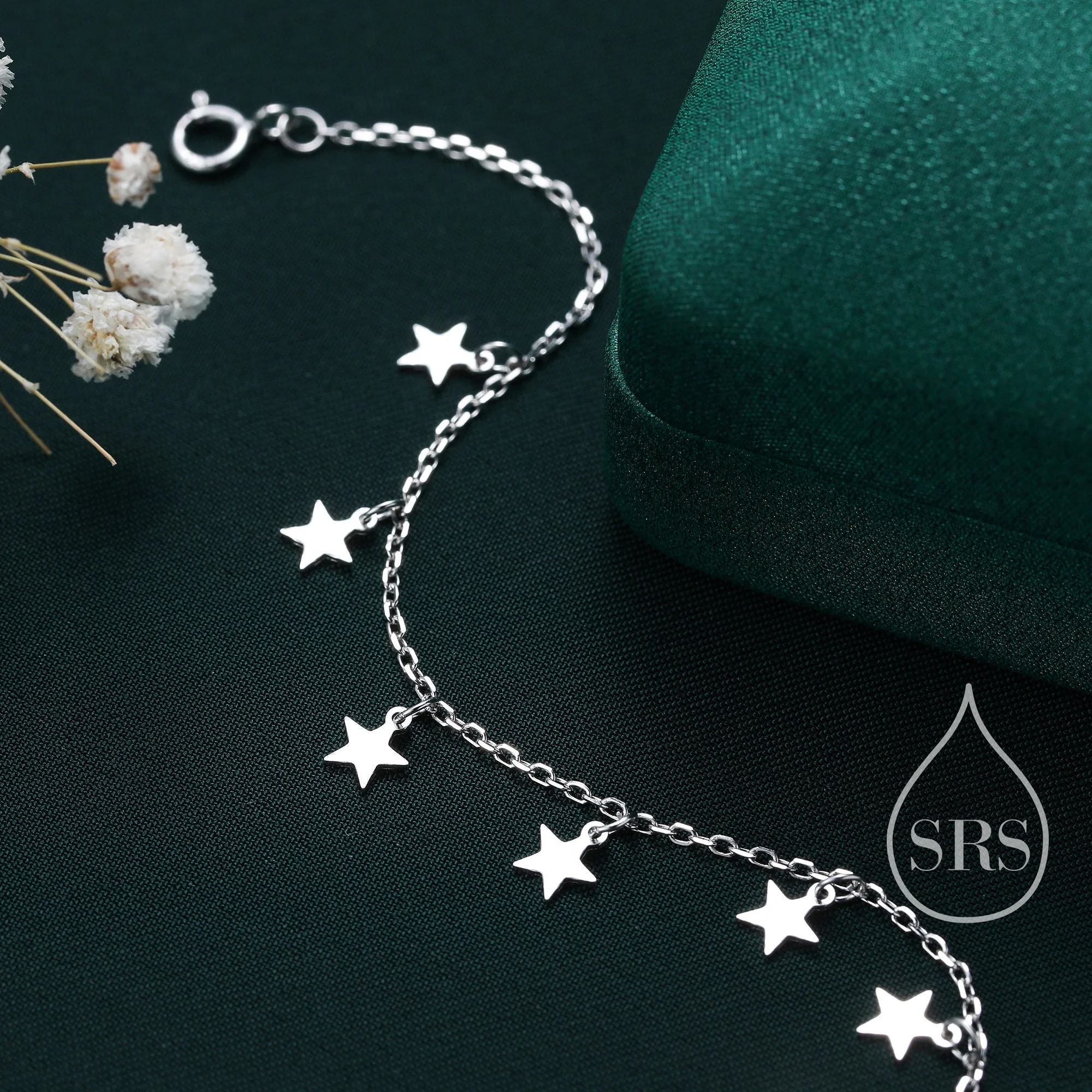 Sterling Silver Star Charm Bracelet or Anklet, Dangle Star Bracelet in Sterling Silver, Star Bracelet, Celestial Jewellery - Image 4