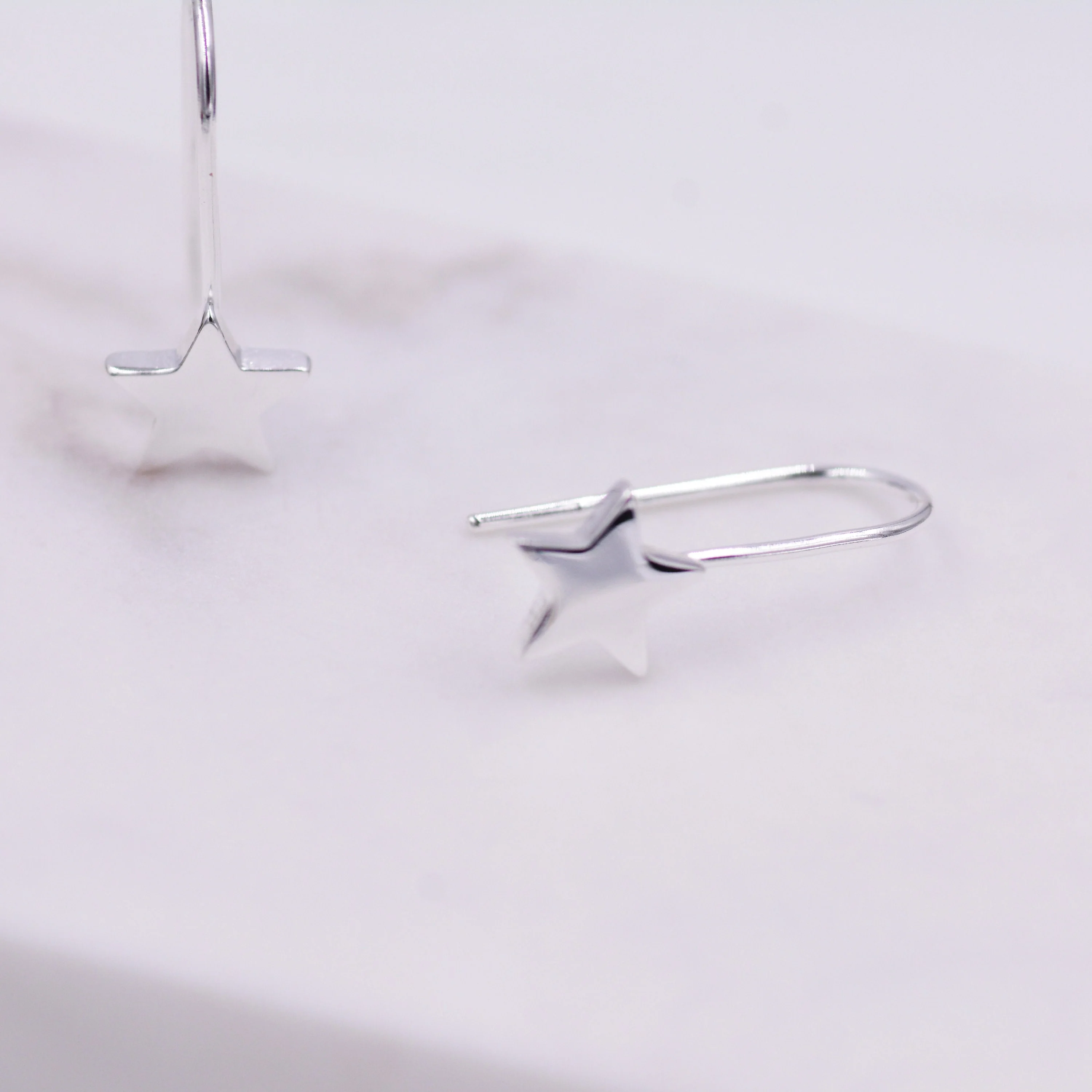 Sterling Silver Star Drop Earrings in Sterling Silver, Star Hook Earrings, Dangle Celestial Earrings - Image 2