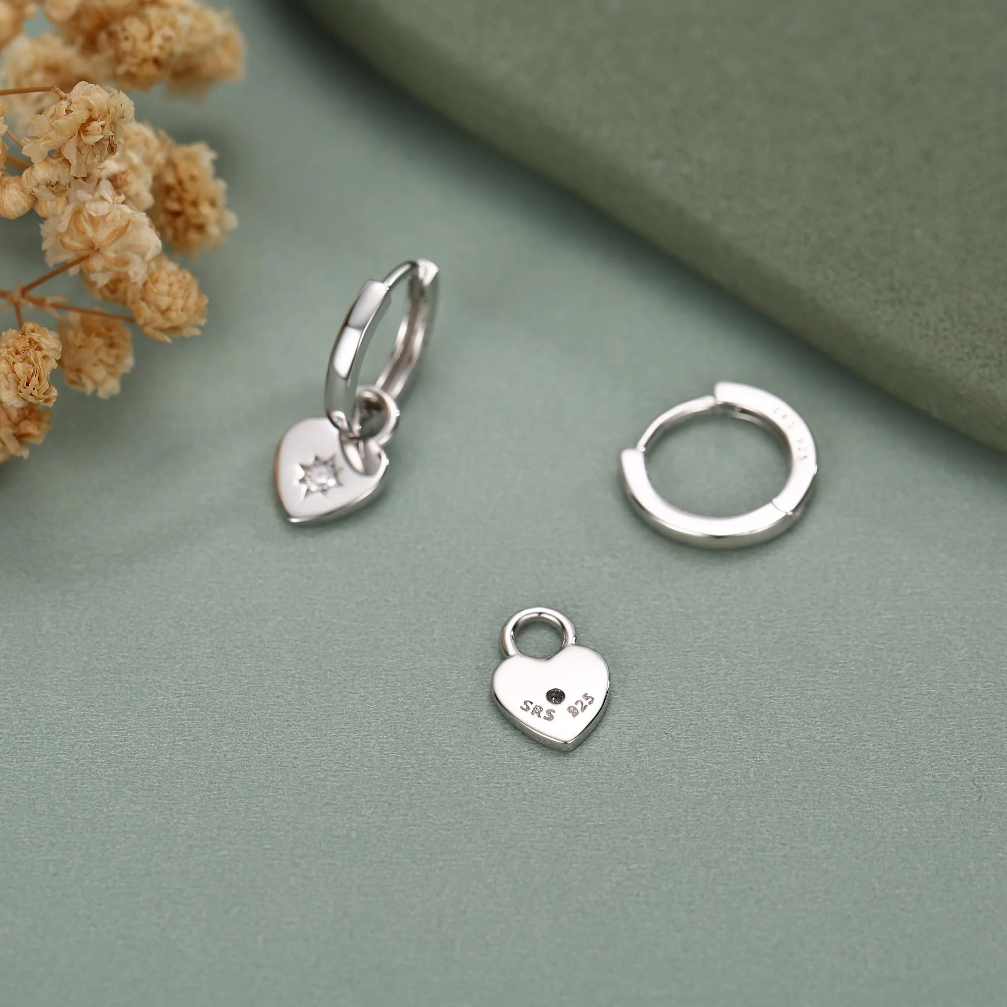 Sterling Silver Starburst Heart Hoop Earrings, Detachable Heart Charm Hoop Earrings, Silver or Gold, Interchangeable and detachable - Image 3