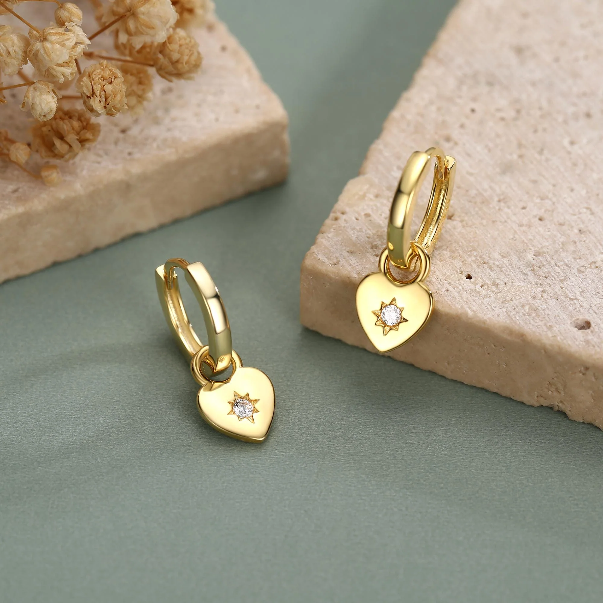 Sterling Silver Starburst Heart Hoop Earrings, Detachable Heart Charm Hoop Earrings, Silver or Gold, Interchangeable and detachable - Image 6
