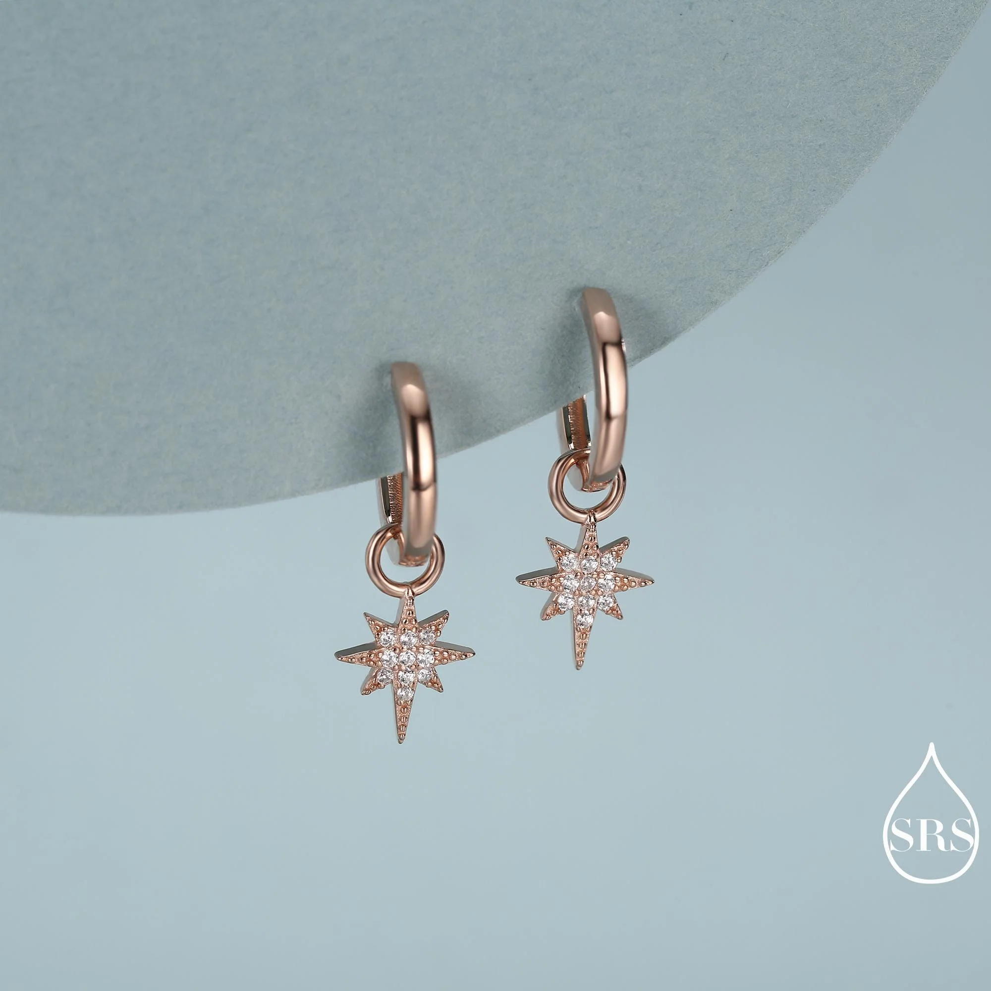 Sterling Silver Starburst North Star Hoop Earrings, Detachable Charm Hoop Earrings, Silver, Gold, Rose Gold,  Interchangeable and detachable - Image 3