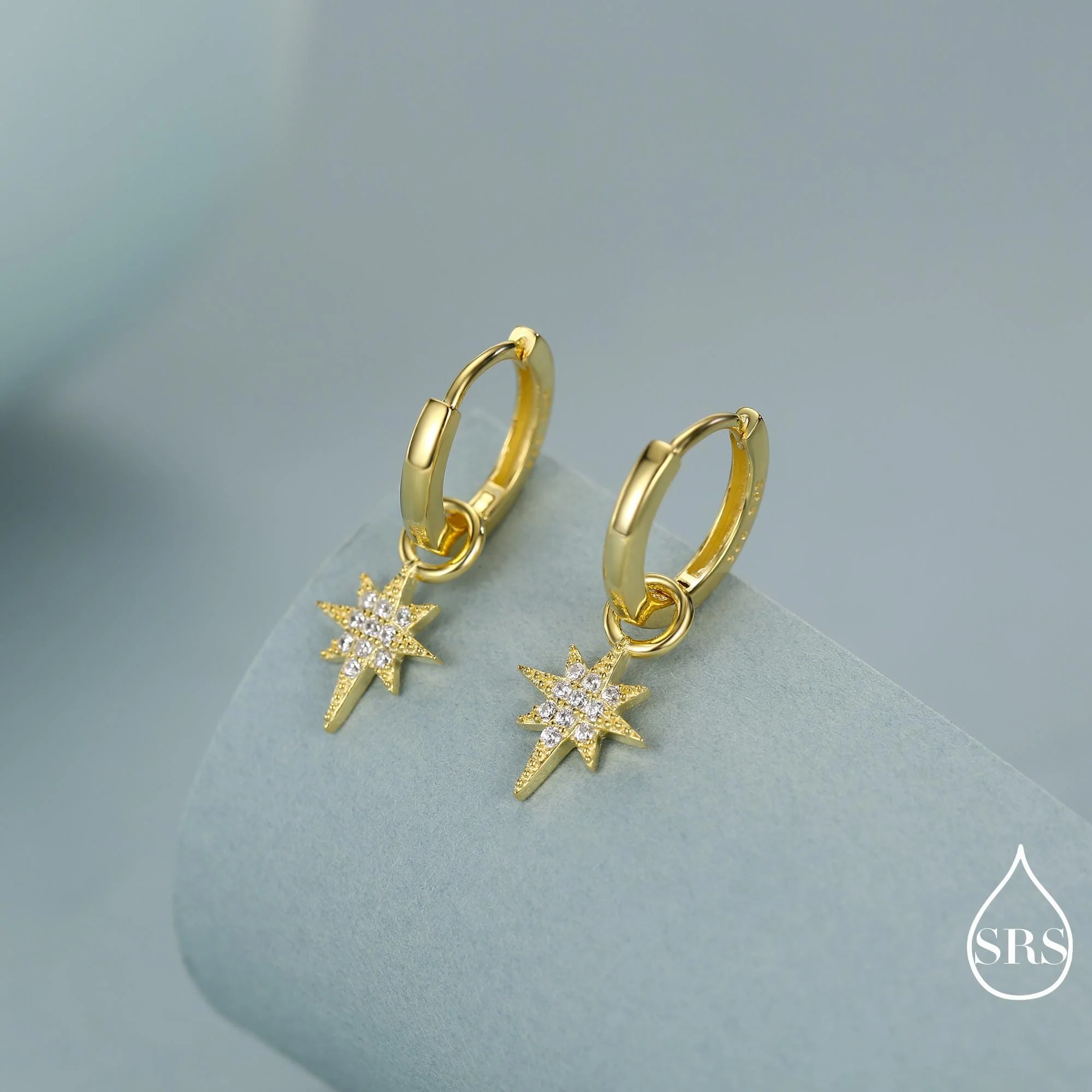 Sterling Silver Starburst North Star Hoop Earrings, Detachable Charm Hoop Earrings, Silver, Gold, Rose Gold,  Interchangeable and detachable - Image 4