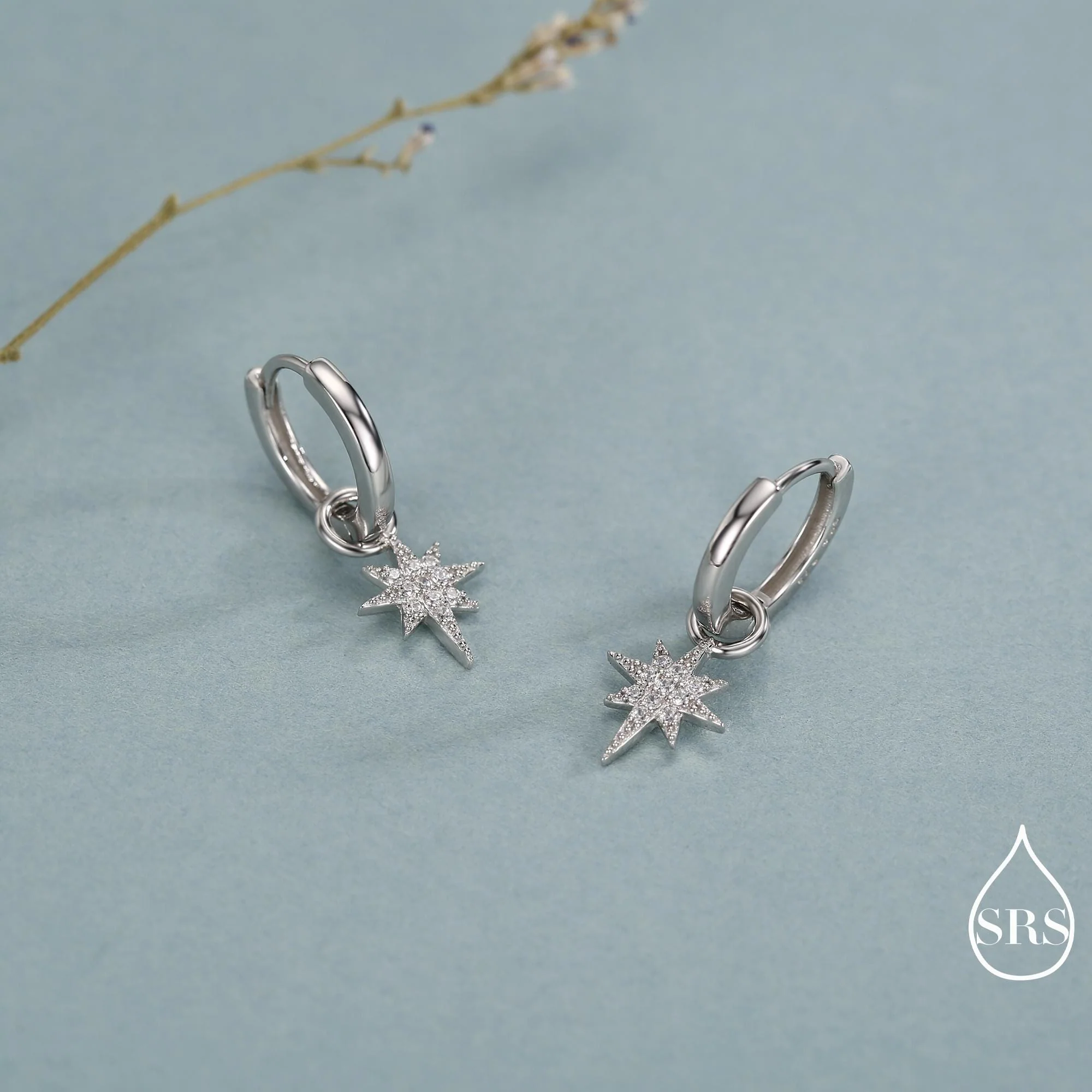 Sterling Silver Starburst North Star Hoop Earrings, Detachable Charm Hoop Earrings, Silver, Gold, Rose Gold,  Interchangeable and detachable - Image 5