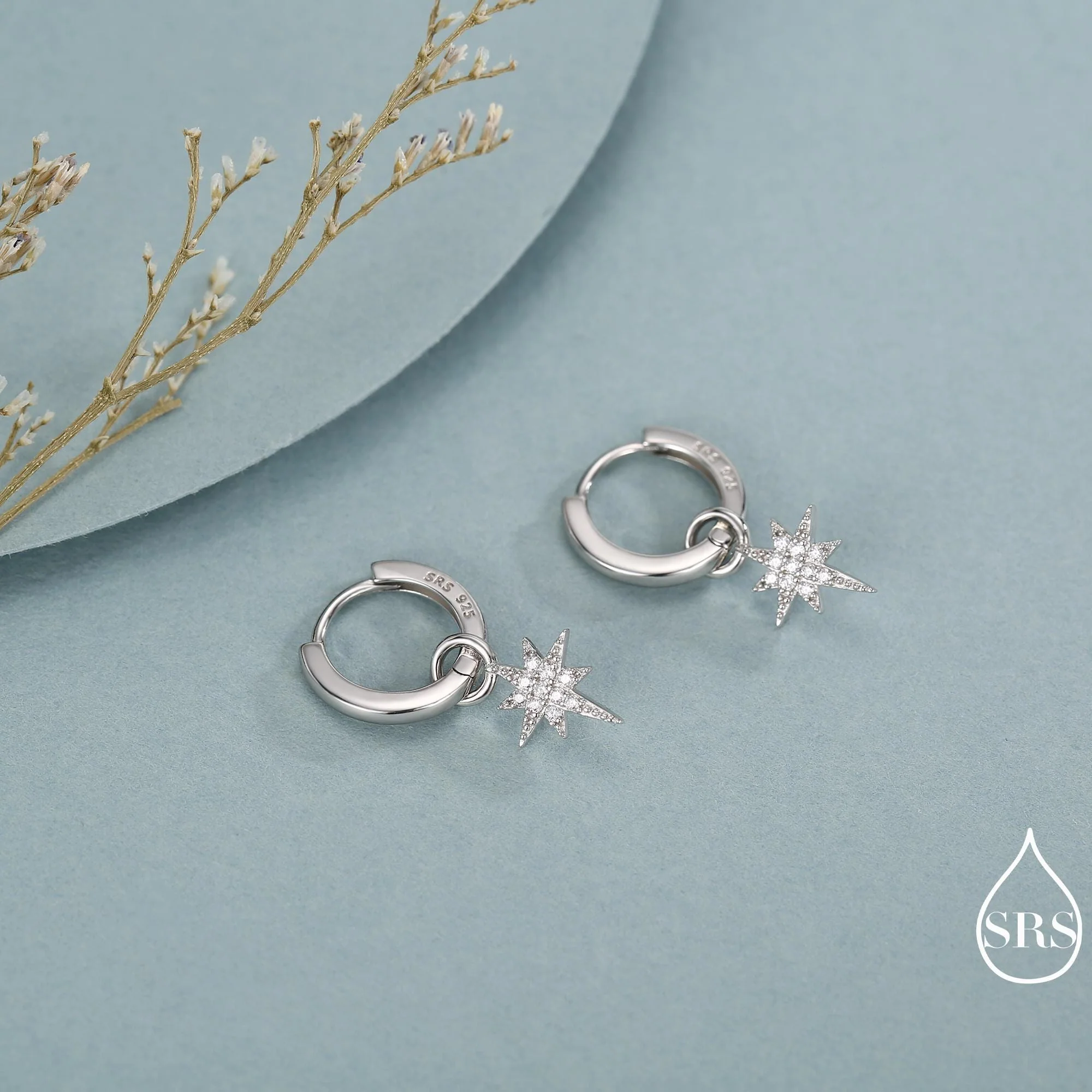 Sterling Silver Starburst North Star Hoop Earrings, Detachable Charm Hoop Earrings, Silver, Gold, Rose Gold,  Interchangeable and detachable - Image 6