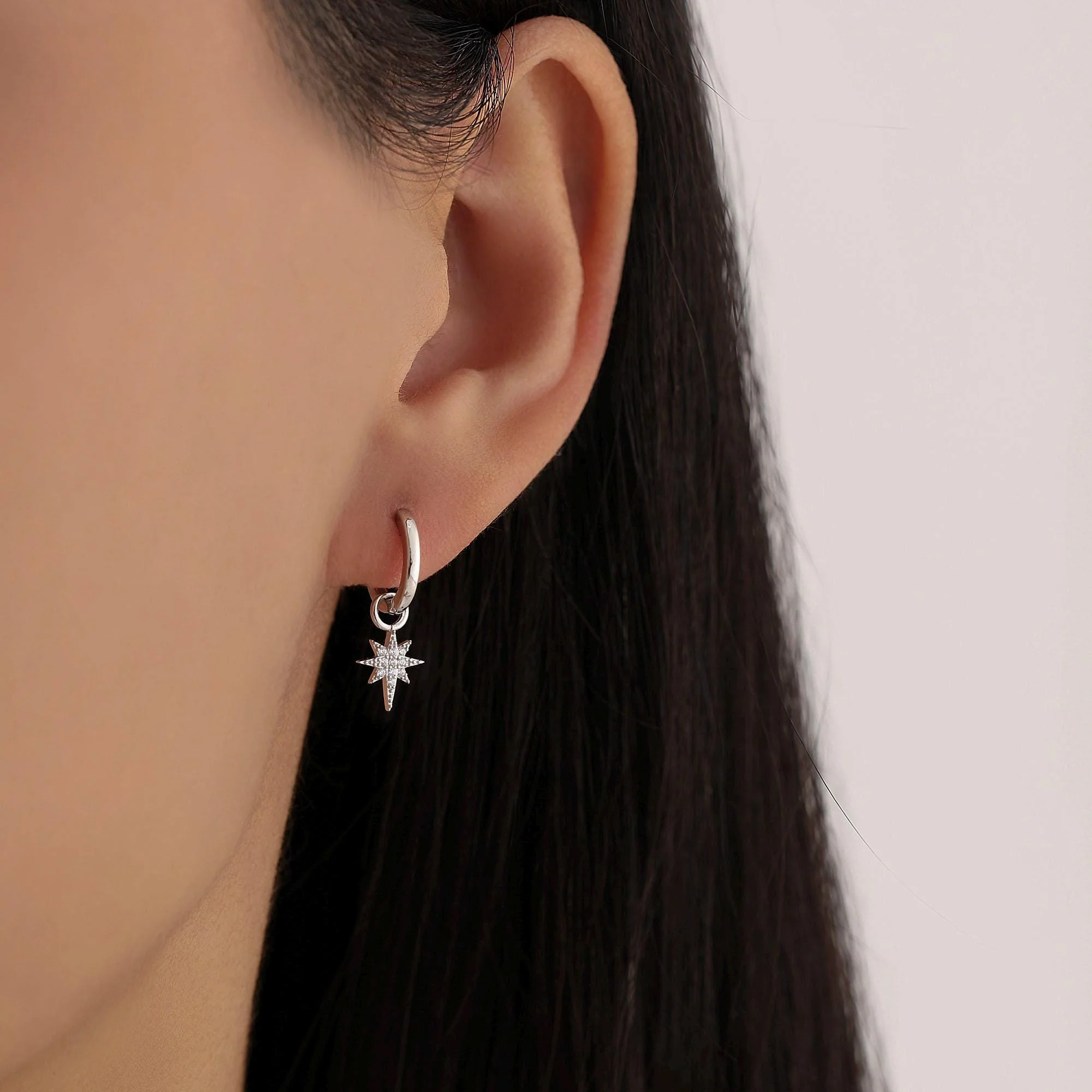 Sterling Silver Starburst North Star Hoop Earrings, Detachable Charm Hoop Earrings, Silver, Gold, Rose Gold,  Interchangeable and detachable - Image 8