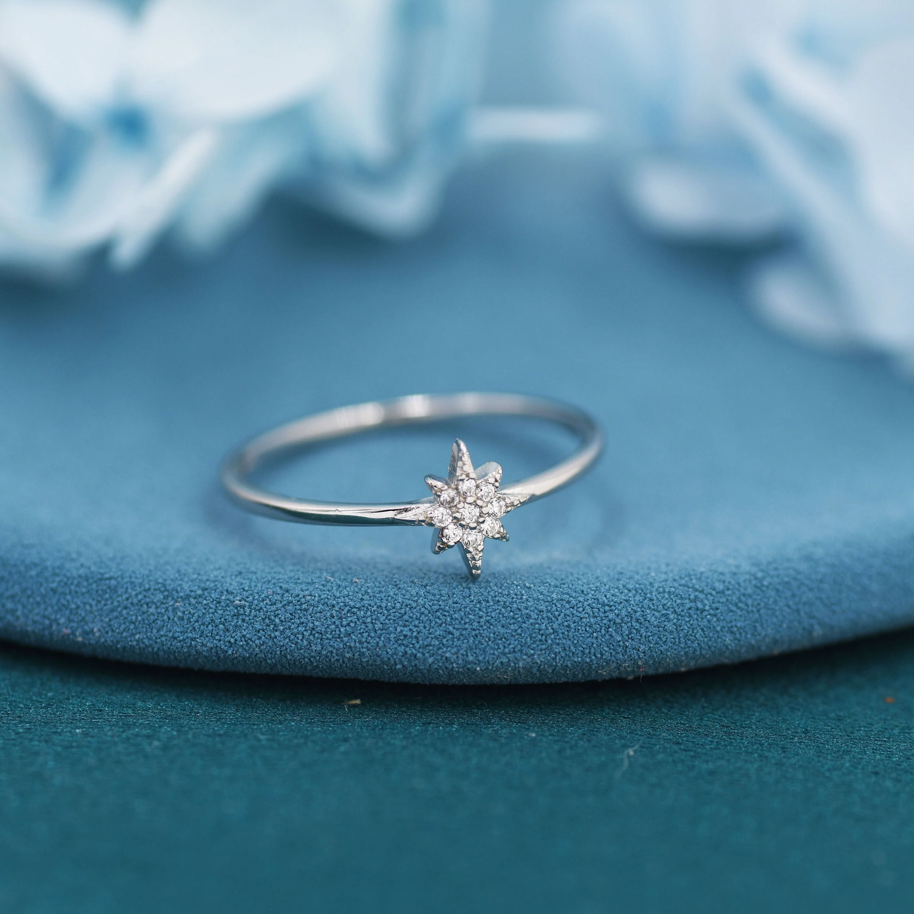 Sterling Silver Starburst Ring - Dainty Star Ring - Stacking Ring - Image 3