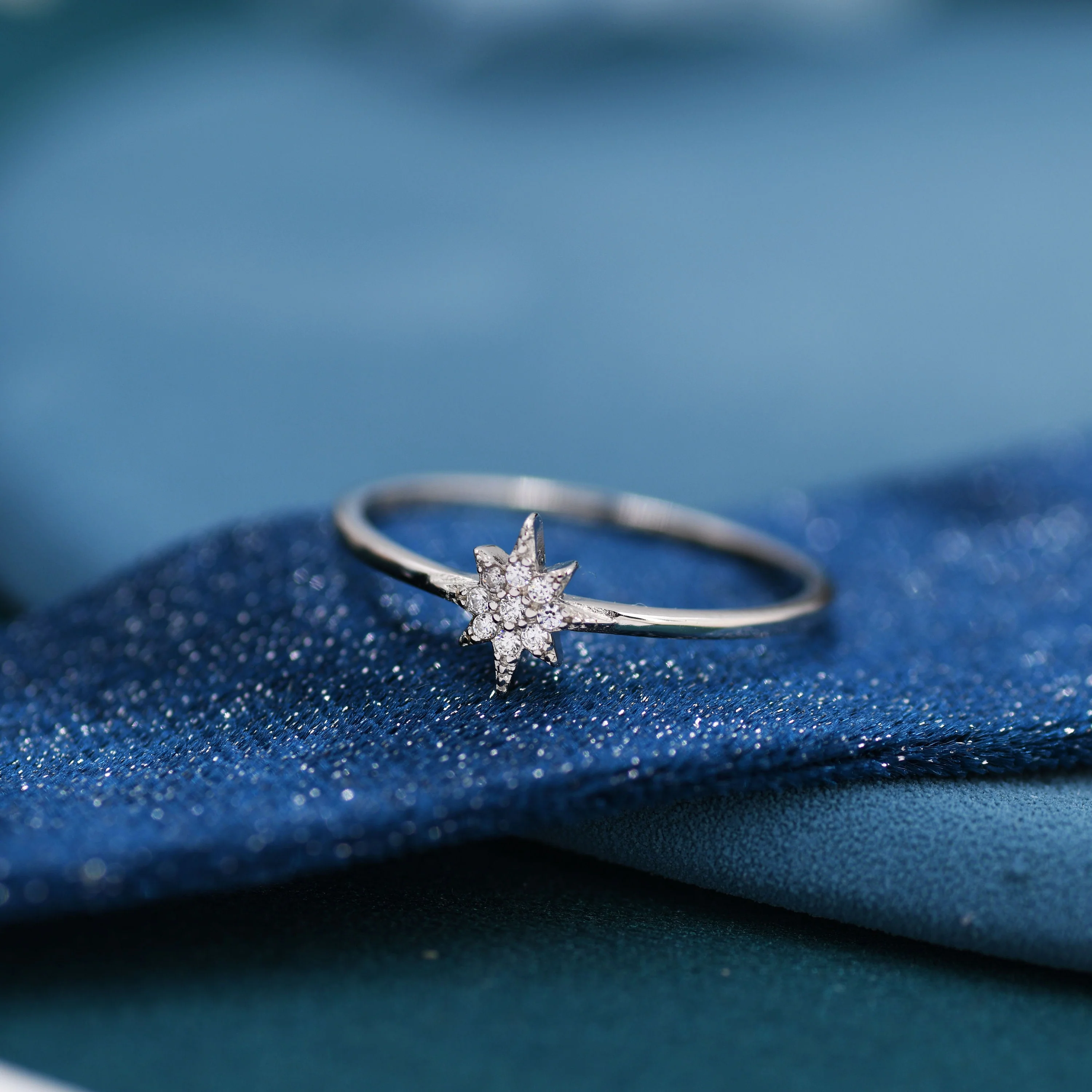 Sterling Silver Starburst Ring - Dainty Star Ring - Stacking Ring - Image 4