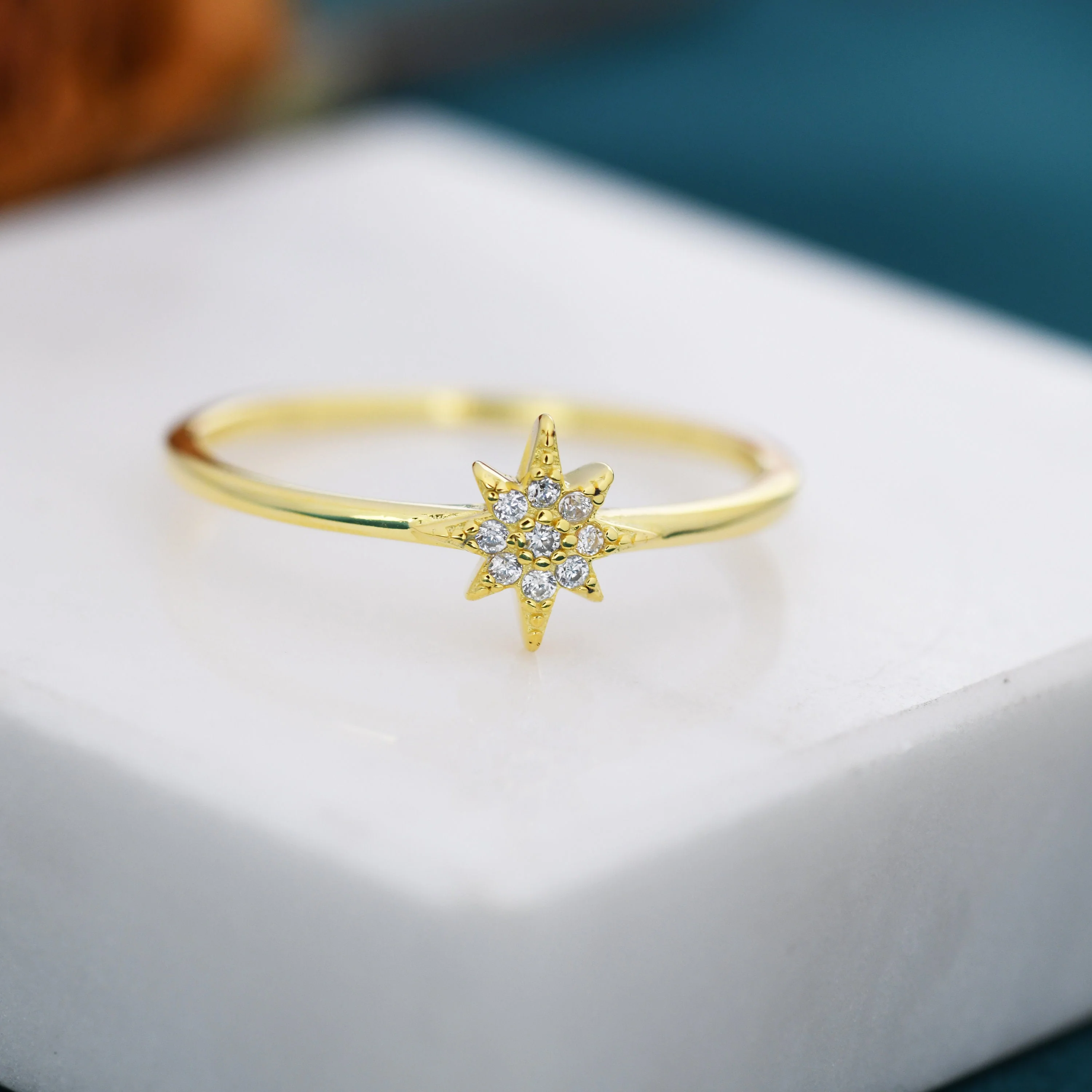Sterling Silver Starburst Ring - Dainty Star Ring - Stacking Ring - Image 5