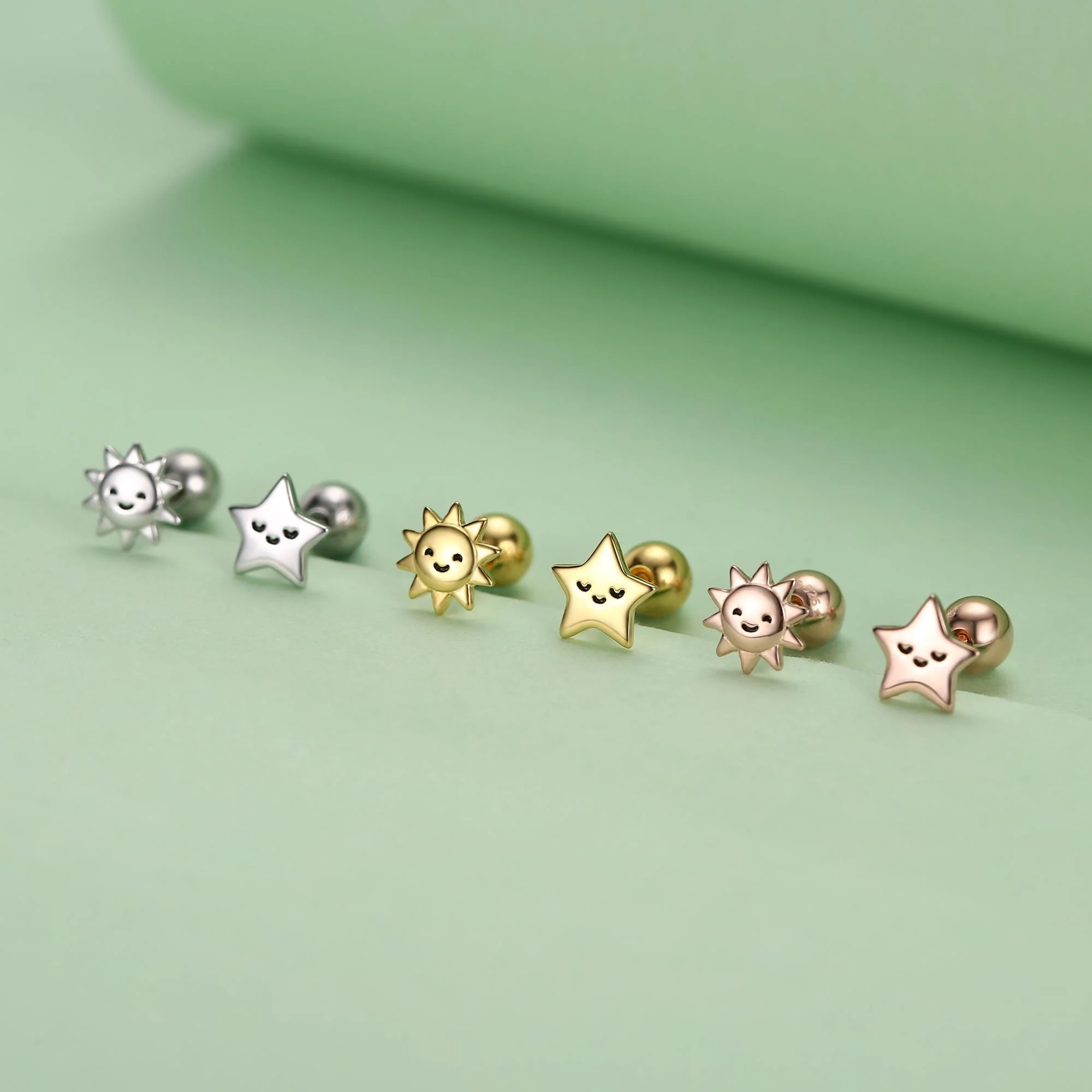 Sterling Silver Sun and Star Stud Earrings 18G Screw Back with Ball Backs - Image 4