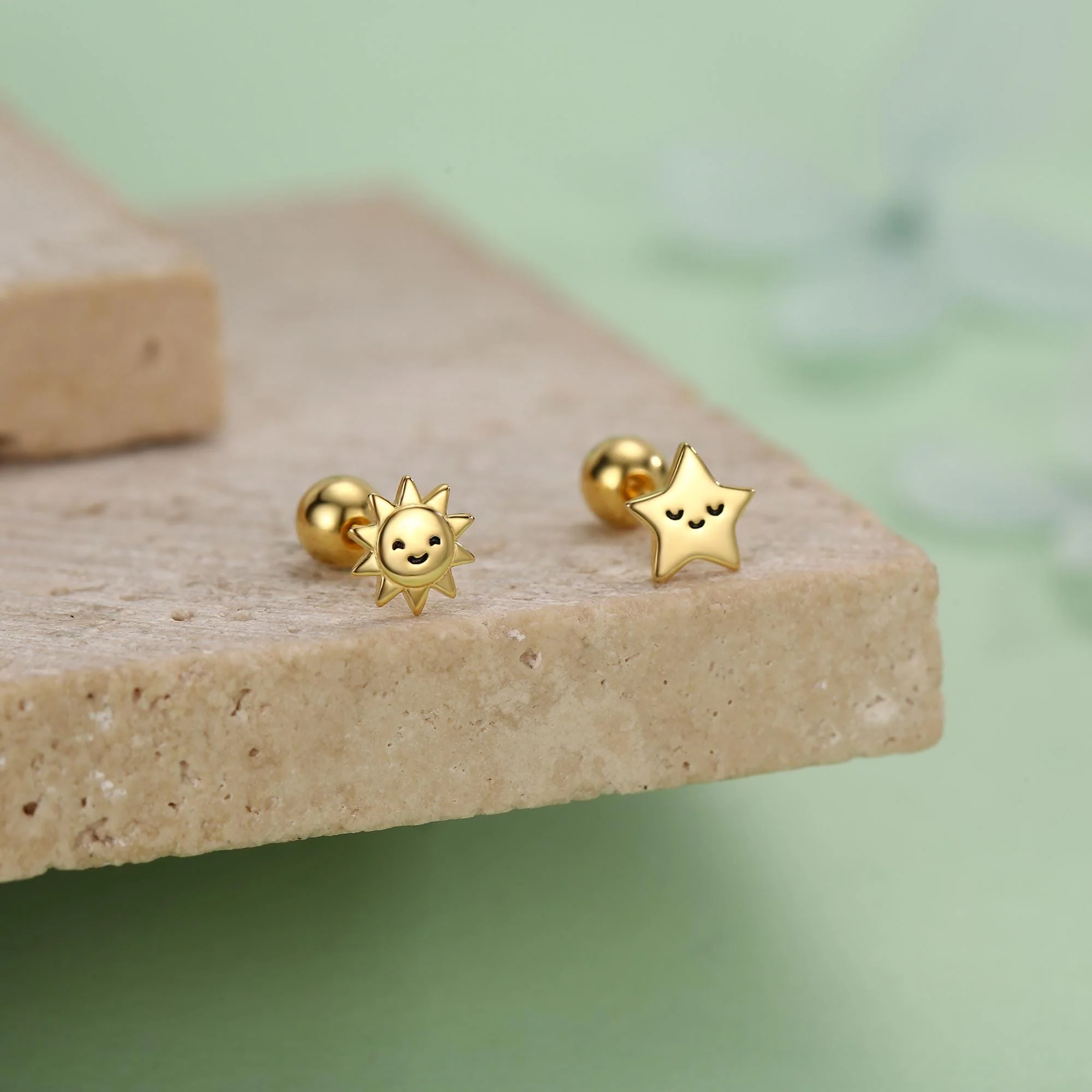 Sterling Silver Sun and Star Stud Earrings 18G Screw Back with Ball Backs - Image 7