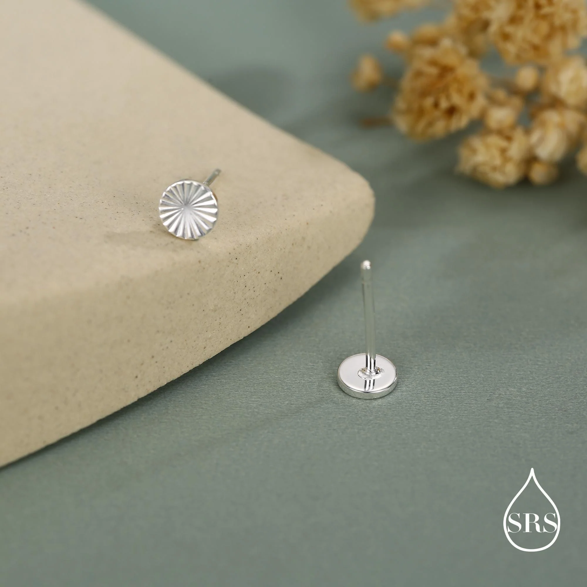 Sterling Silver Sunburst Disk Stud Earrings - Image 5