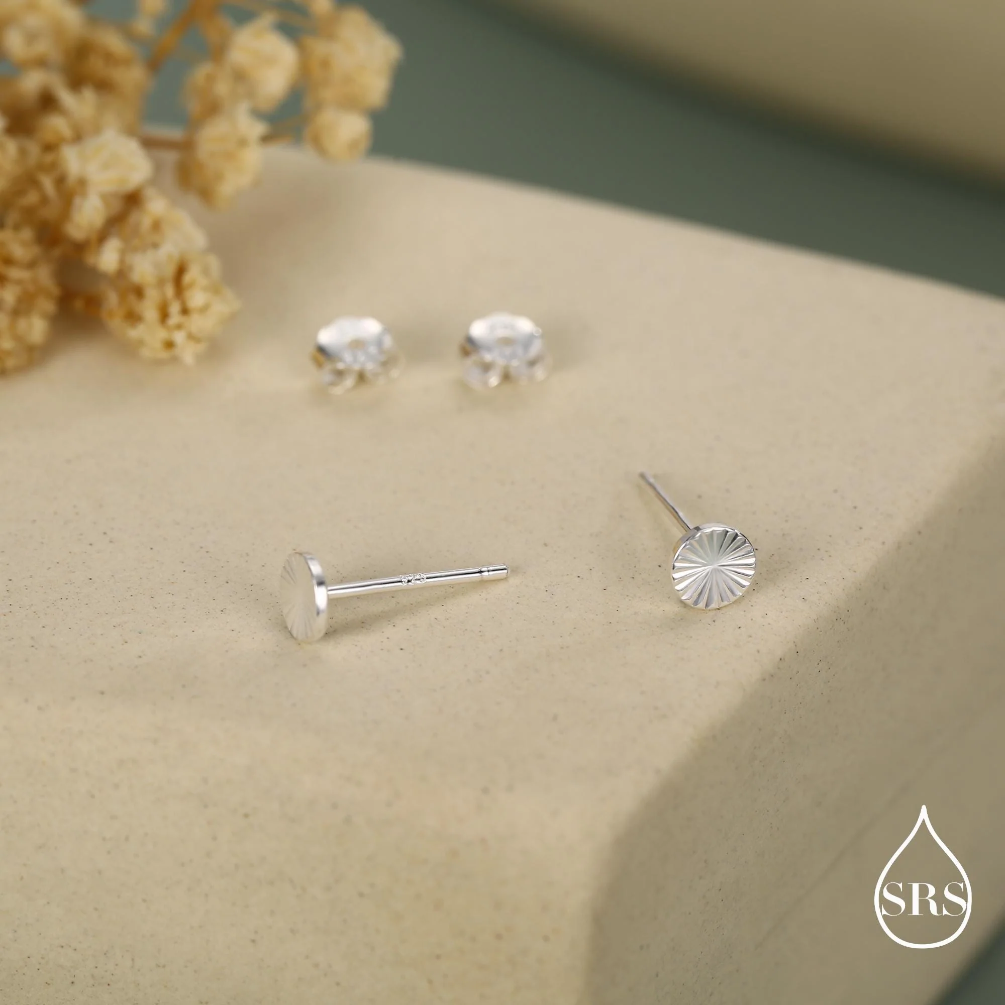 Sterling Silver Sunburst Disk Stud Earrings - Image 6