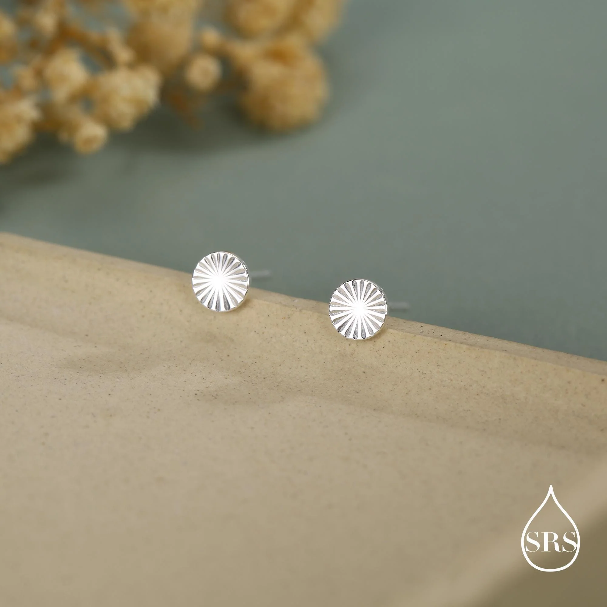 Sterling Silver Sunburst Disk Stud Earrings - Image 7