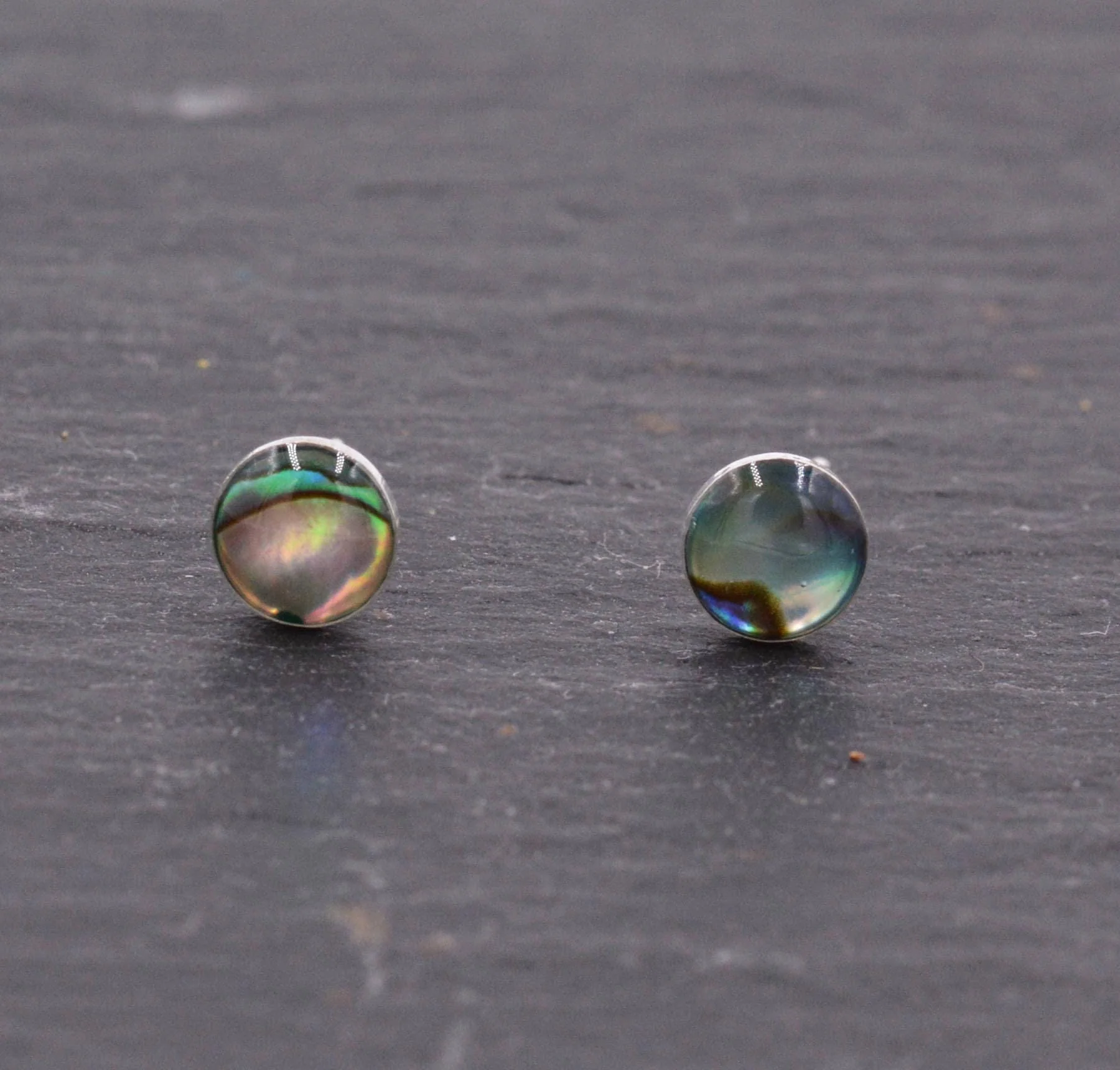 Sterling Silver Super Cute Dainty Little Circle Disk Dot Stud Earrings, Sea Abalone Paua Shell, Minimalist Geometric Design H14 - Image 2