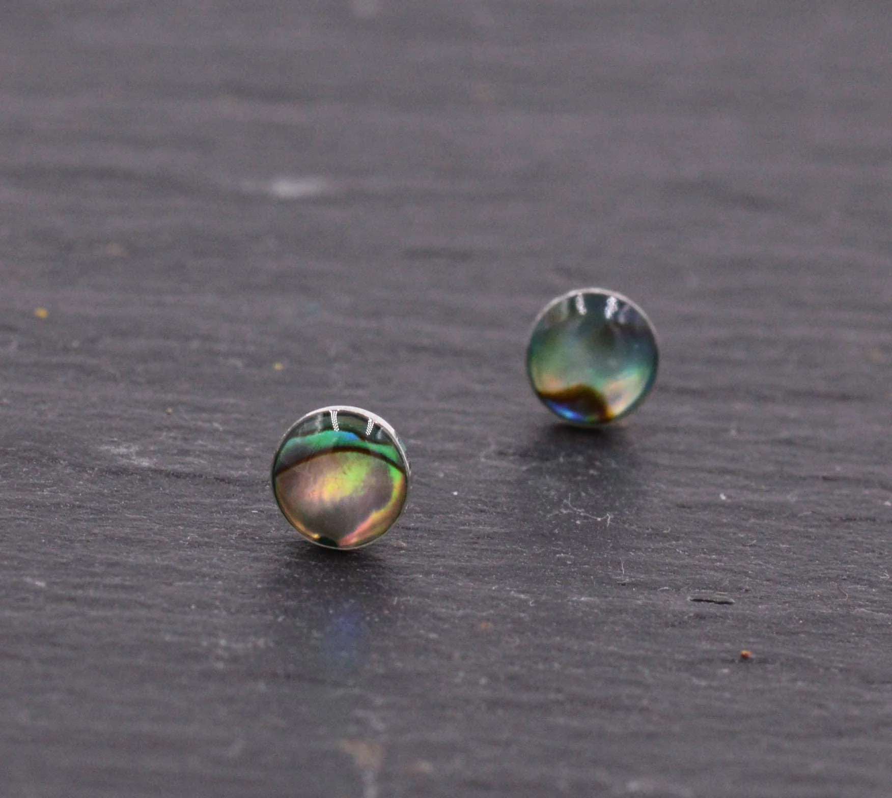Sterling Silver Super Cute Dainty Little Circle Disk Dot Stud Earrings, Sea Abalone Paua Shell, Minimalist Geometric Design H14 - Image 3