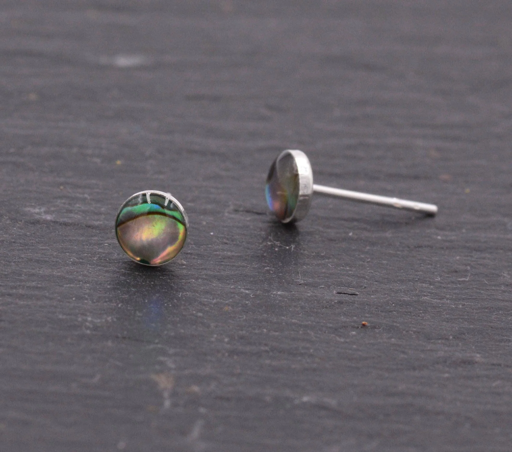 Sterling Silver Super Cute Dainty Little Circle Disk Dot Stud Earrings, Sea Abalone Paua Shell, Minimalist Geometric Design H14 - Image 4