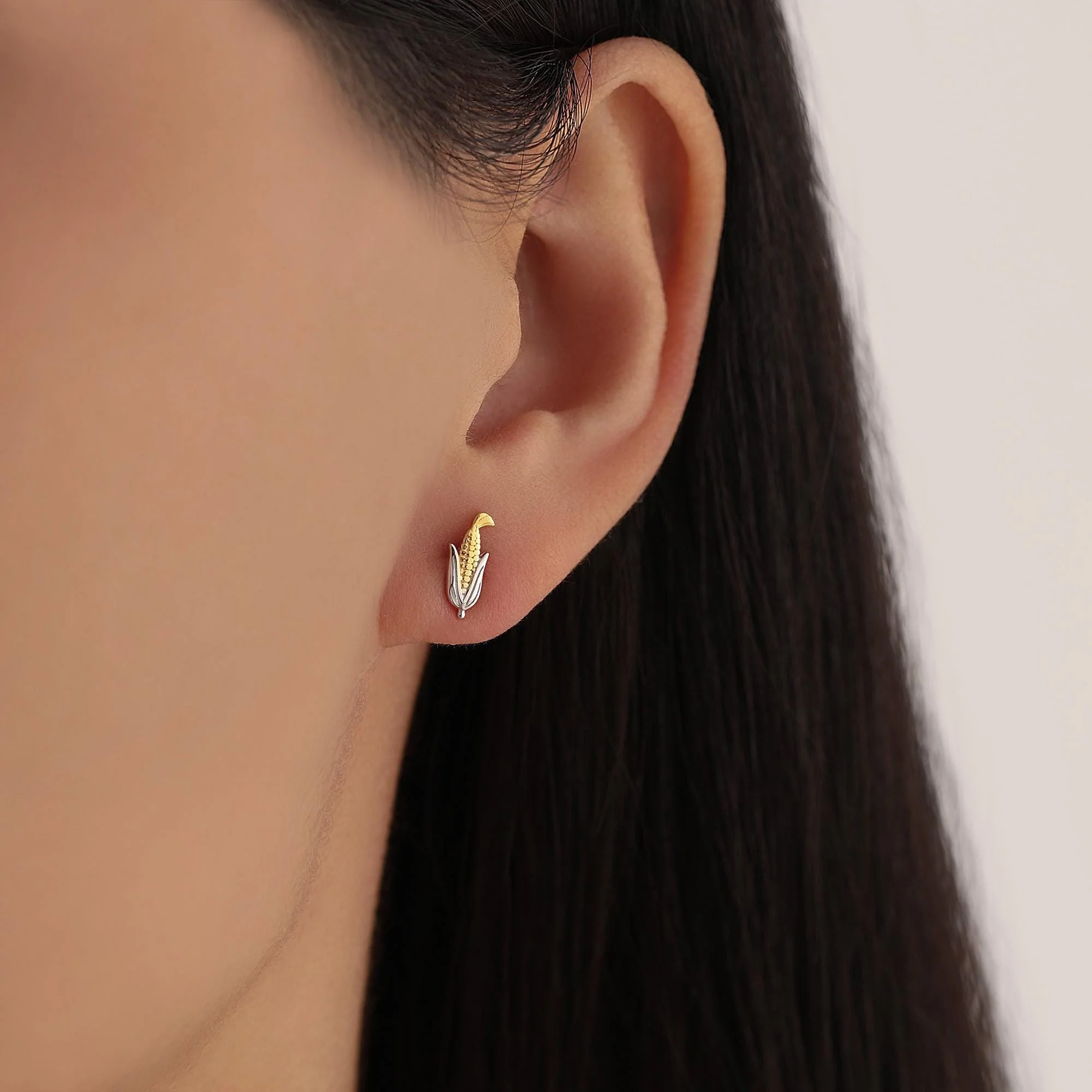 Sterling Silver Sweetcorn Stud Earrings – Cute Food Mini Studs - Image 2