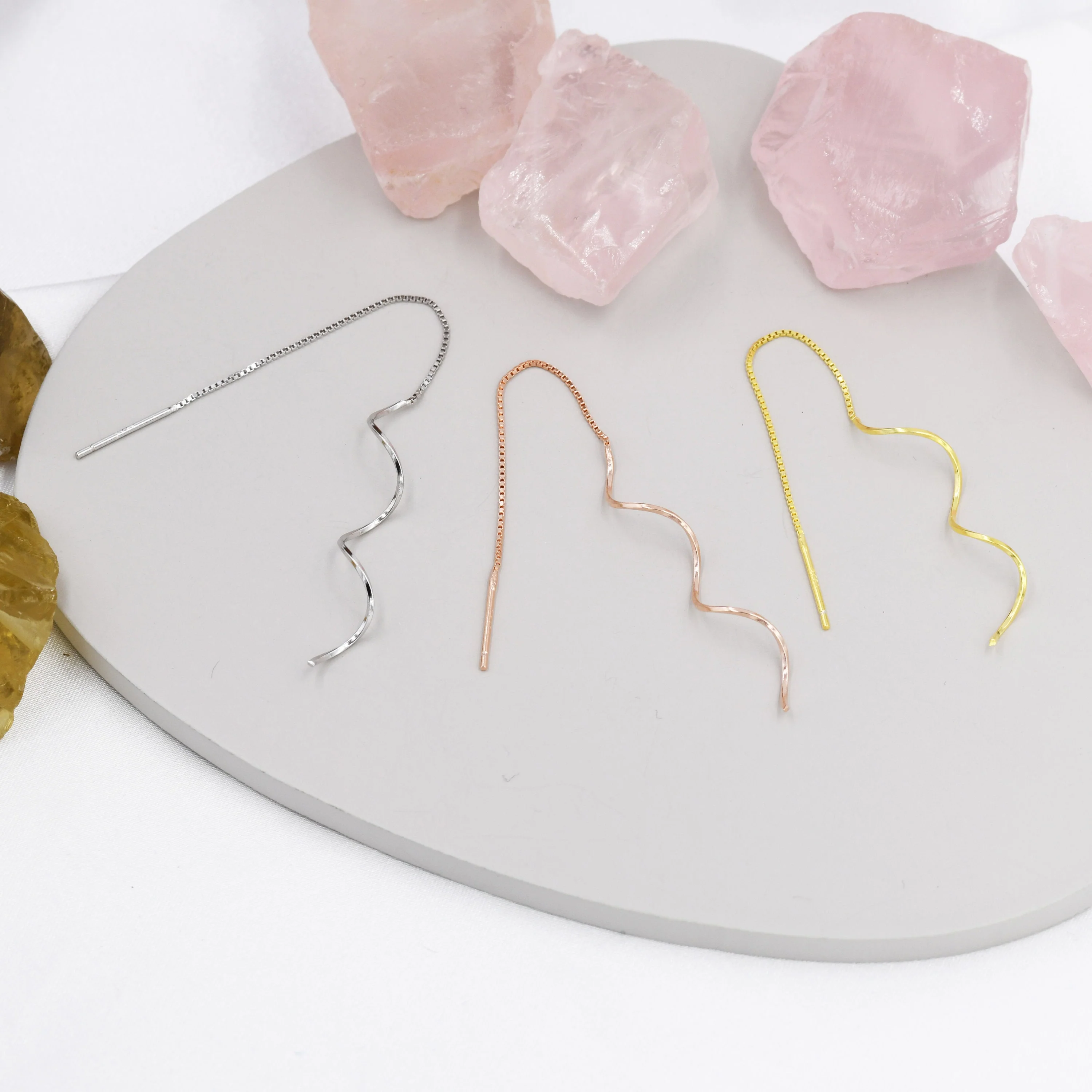 Sterling Silver Swirl Ear Threaders, Silver, Gold or Rose Gold, Delicate Spiral Earrings, Minimalist Threader Earrings - Image 5
