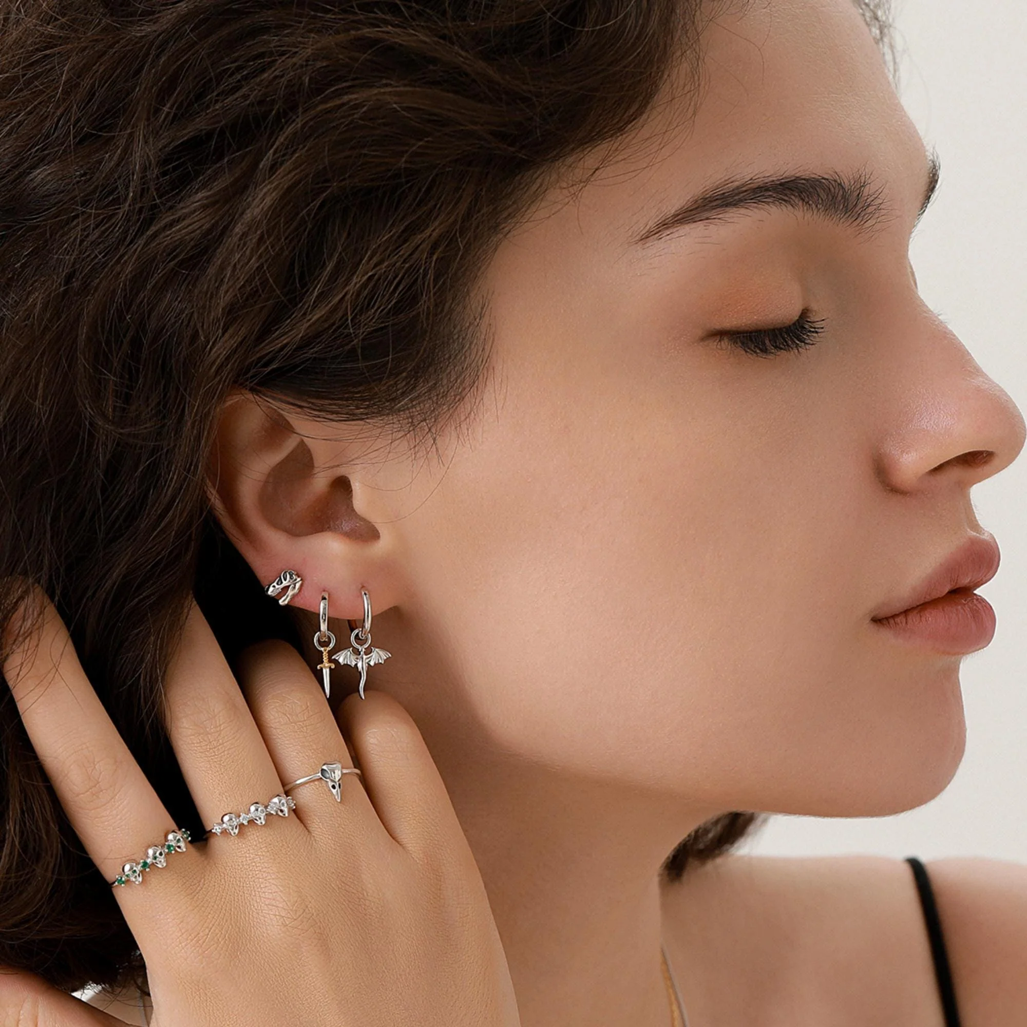 Sterling Silver Sword Hoop Earrings, Detachable Charm Hoop Earrings, Dagger Earrings, Silver or Gold,  Interchangeable and detachable - Image 2